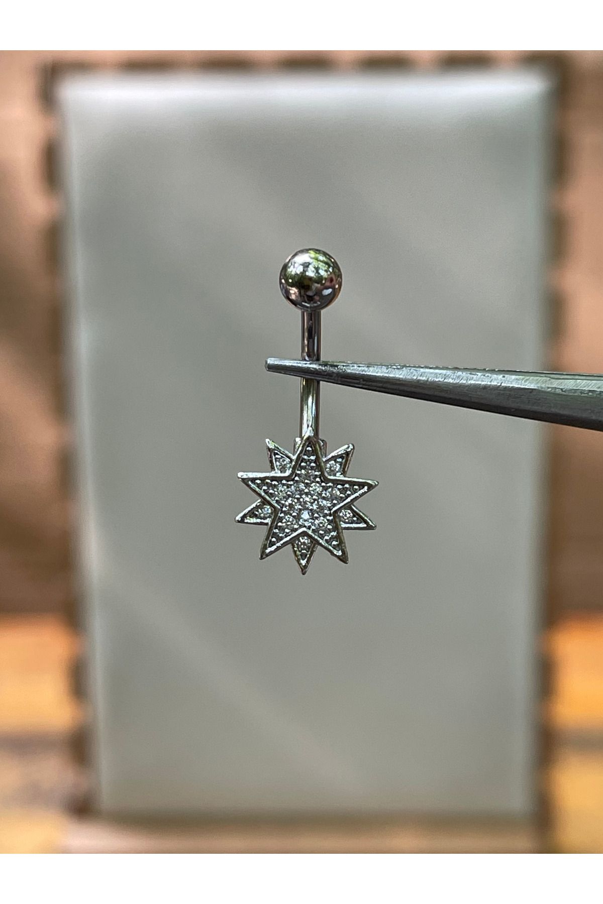 Rupen Kraft 316 L Cerrahi Çelik Güneş Modeli Zirkon Taşlı Göbek Piercingi
