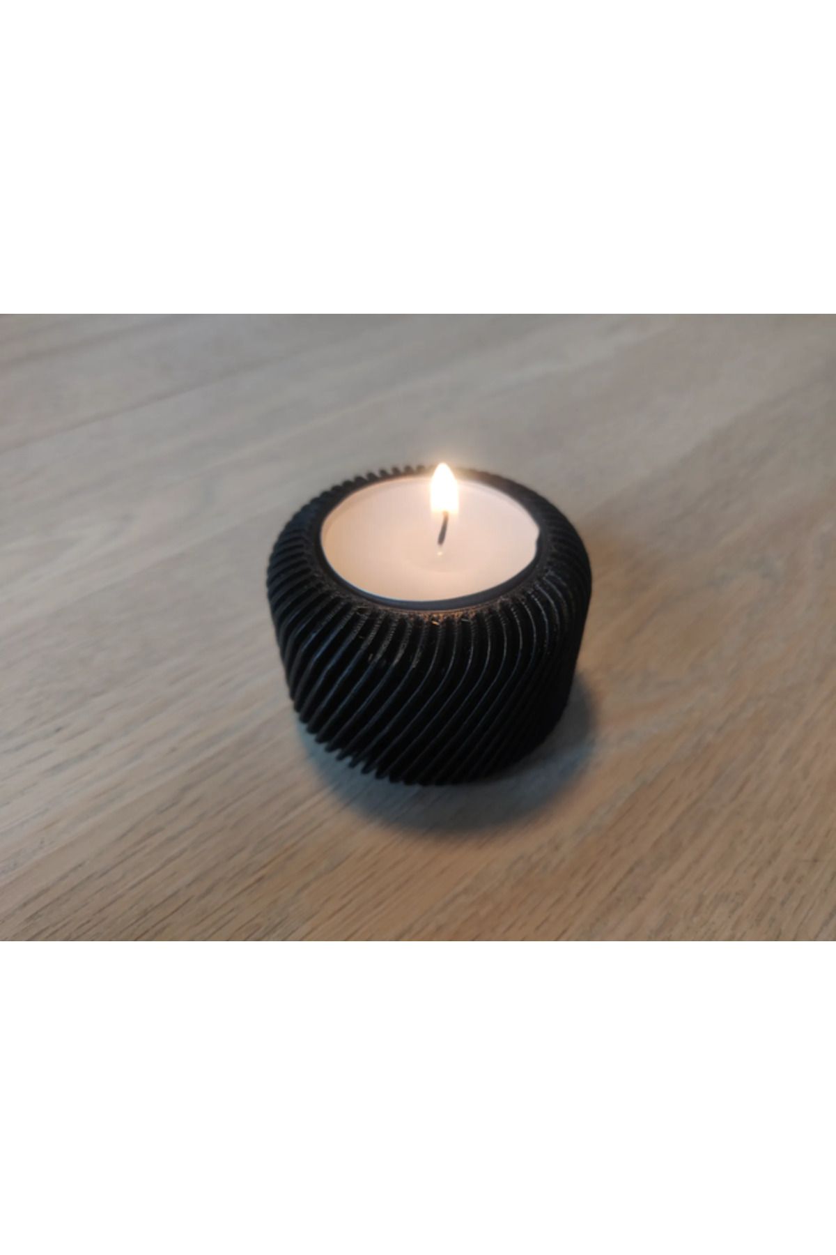 TSC Mini Şamdan Mumluk Decor Mum Dahil Siyah Renk Masa Dekor MD