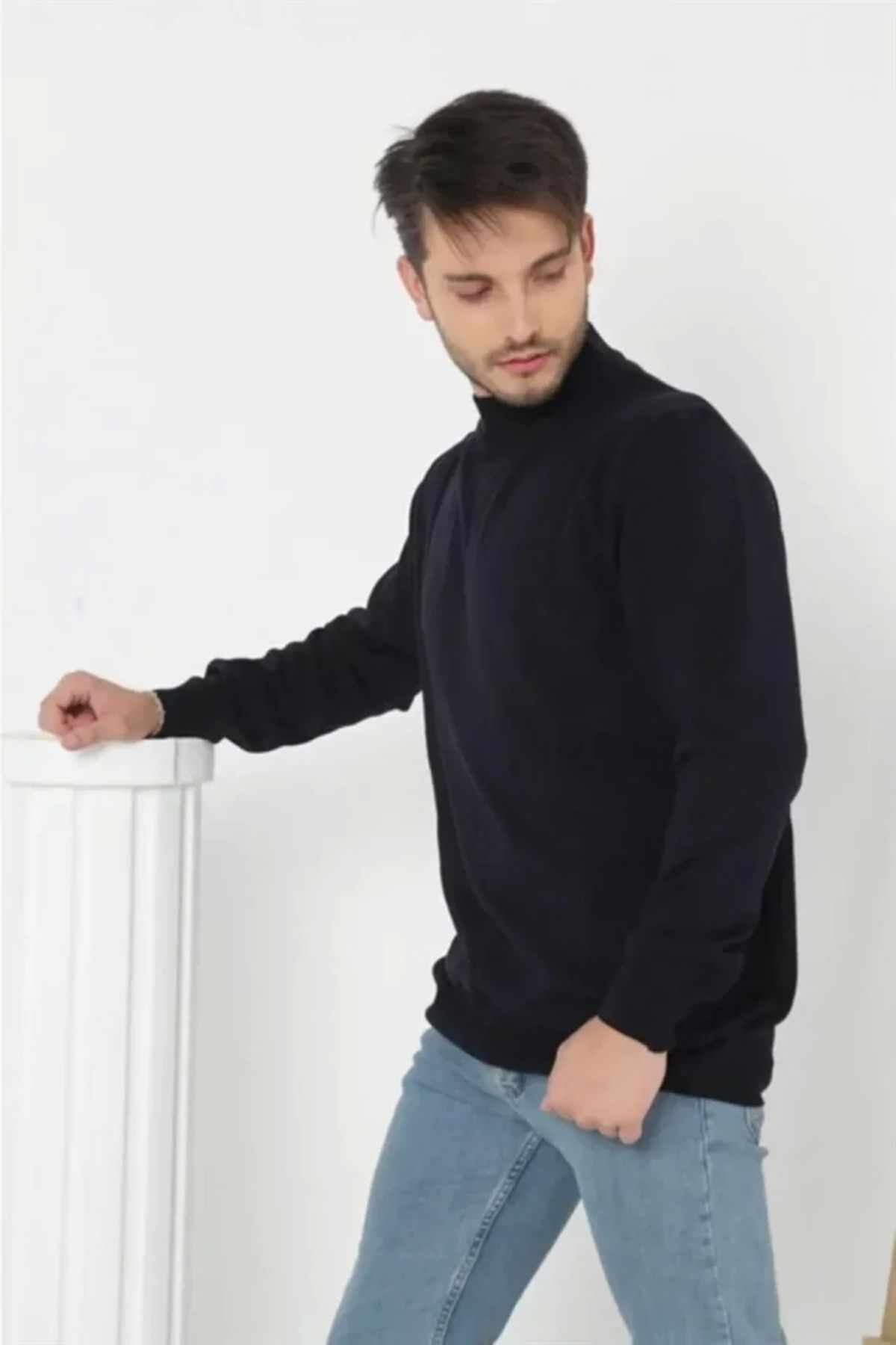 Butik Erkek Yarım Balıkçı Yaka Triko Kazak - Lacivert