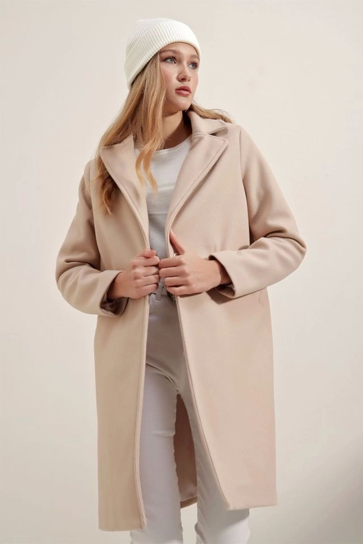 Butik 9085 Kaşe Kaban - Bej