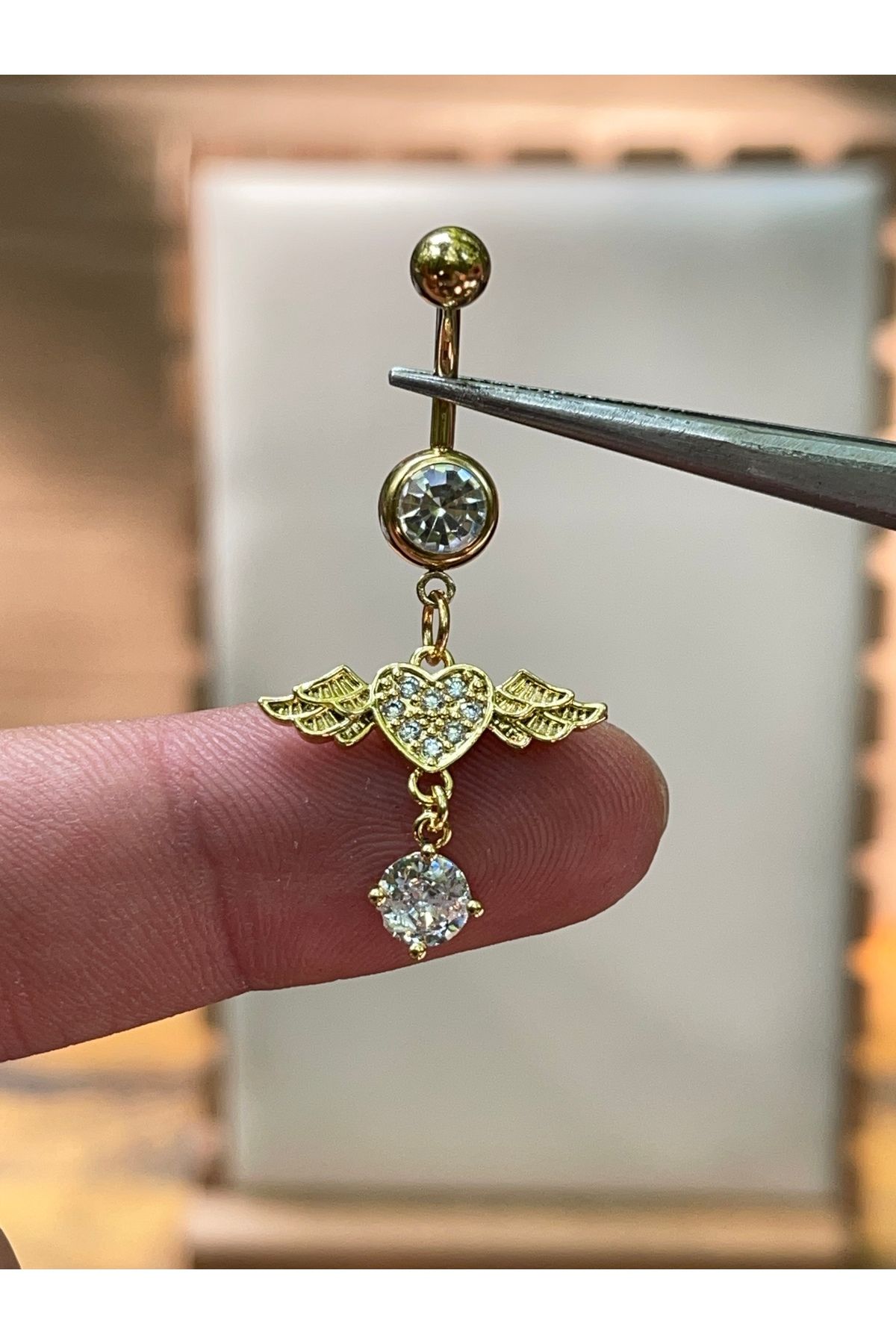 Rupen Kraft 316 L Cerrahi Çelik Kanatlı Kalp Modeli Gold Göbek Piercingi
