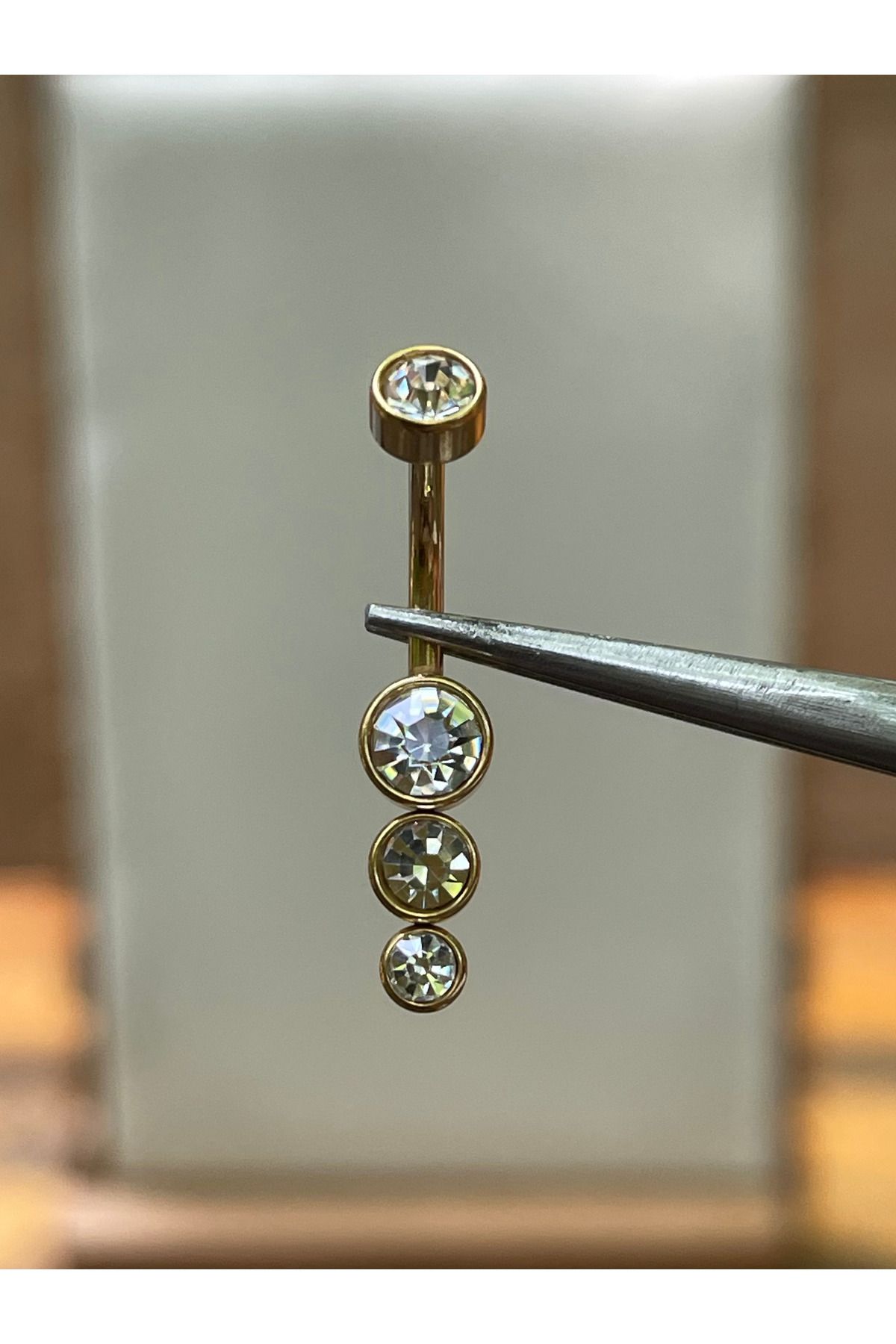 Rupen Kraft 316 L Cerrahi Çelik 3 Taş Modeli Göbek Piercingi Gold