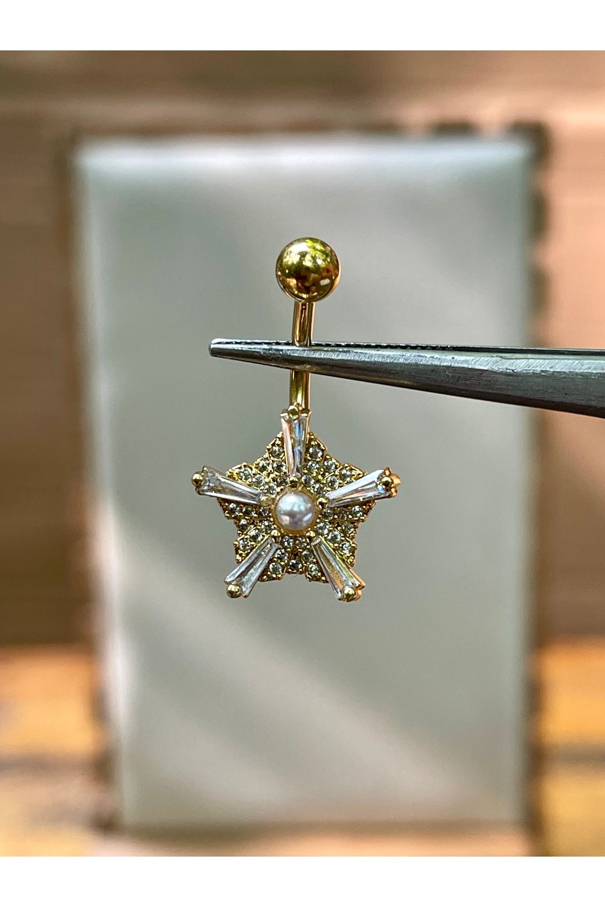 Rupen Kraft 316 L Cerrahi Çelik İncili Zirkon Taşlı Yıldız Modeli Göbek Piercingi