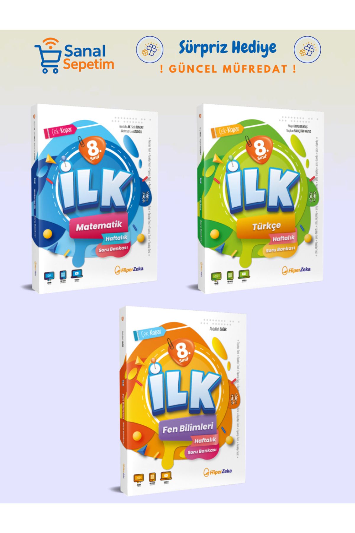 hiper zeka 8. Sınıf İLK Matematik - Türkçe - Fen Bilimleri Soru Bankaları SET