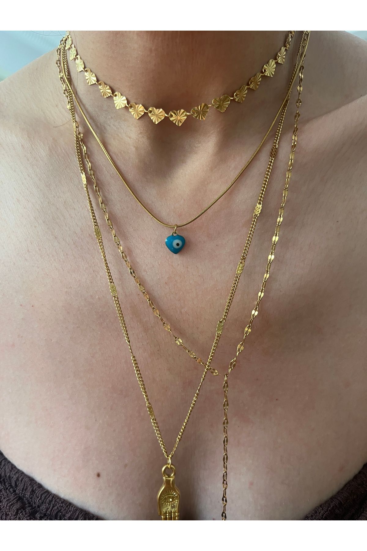 Hoop jewelery ÇELİK MAVİ RENK KALP ŞEKLİNDE GÖZ KOLYE