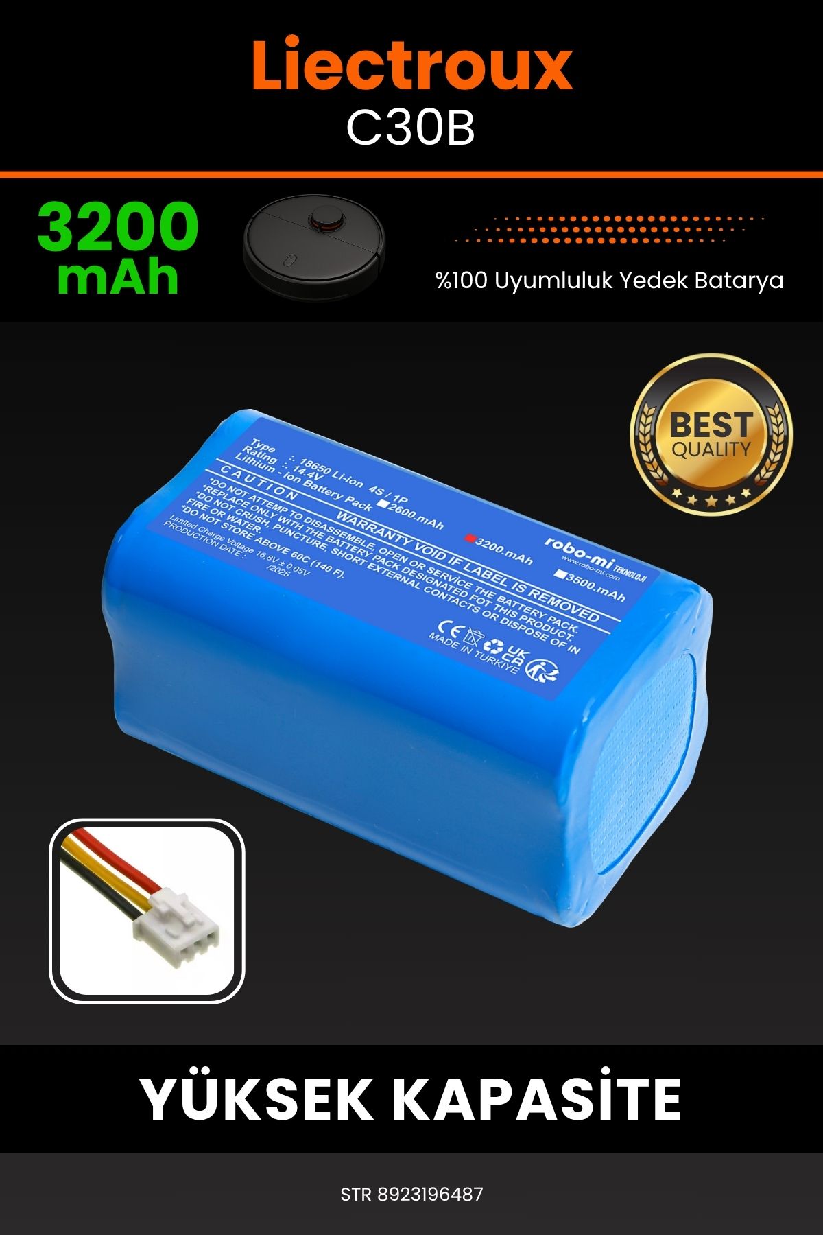 robo-mi Liectroux C30B 3200mAh Robot Süpürge Bataryası - Gerçek Kapasite, Maksimum Güvenlik