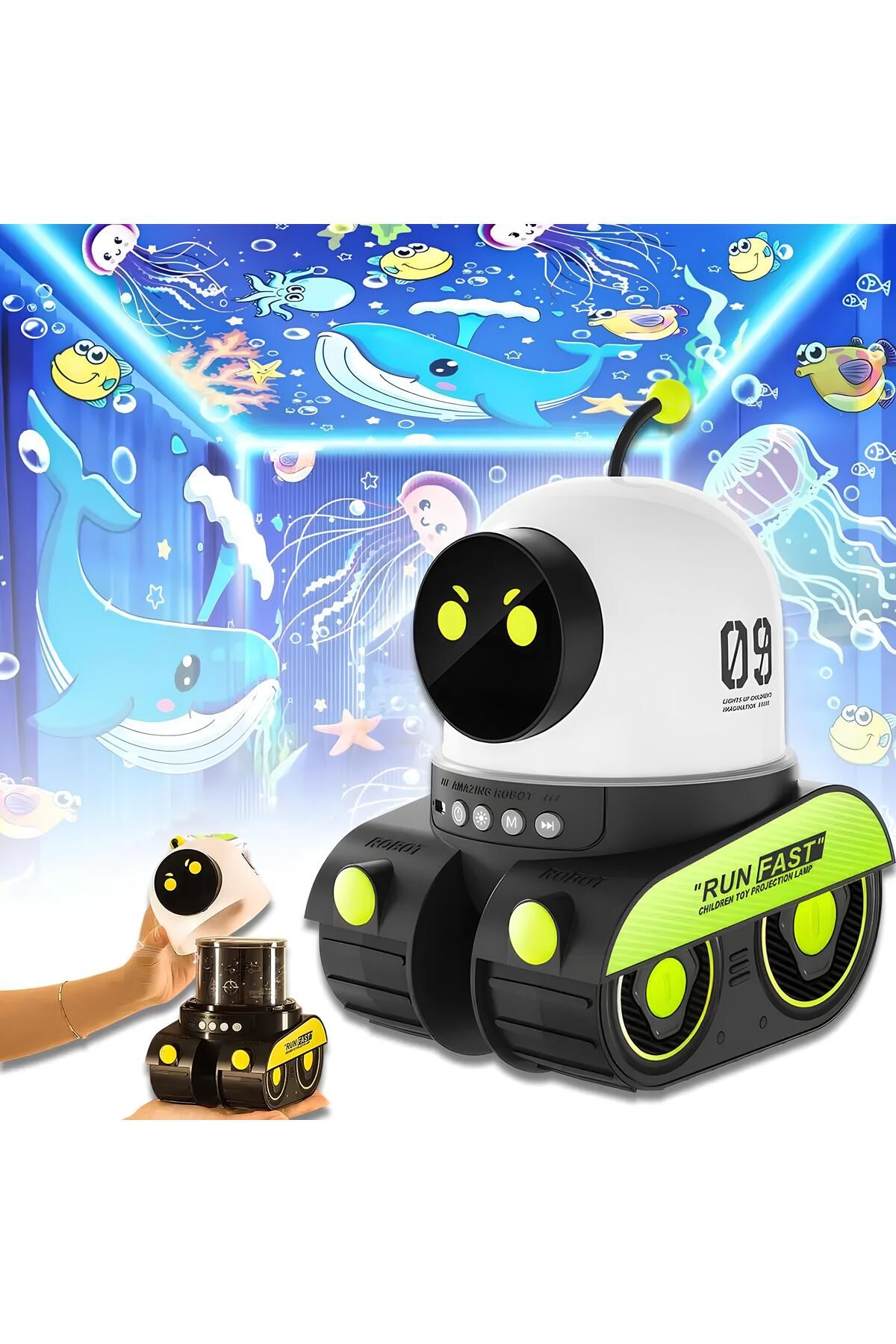 NOMTEKNO EĞLENCELİ ROBOT PROJEKTÖR FİLMLİ MUSIC ÇALAR ŞARJLI EĞİTICI GECE LAMBASI