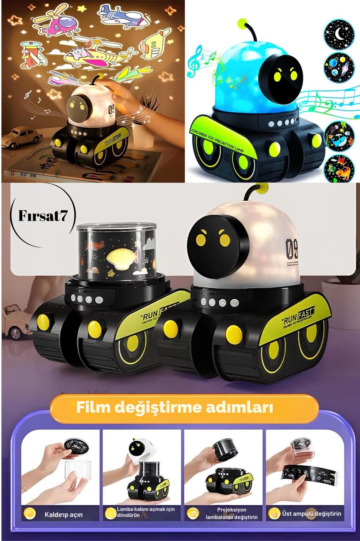 SerenityHaven ÇOCUKLAR İÇİN EĞİTİCİ VE EĞLENCELİ ROBOT TEMALİ PROJEKTÖR GECE LAMBASI 21 FİLMLİ
