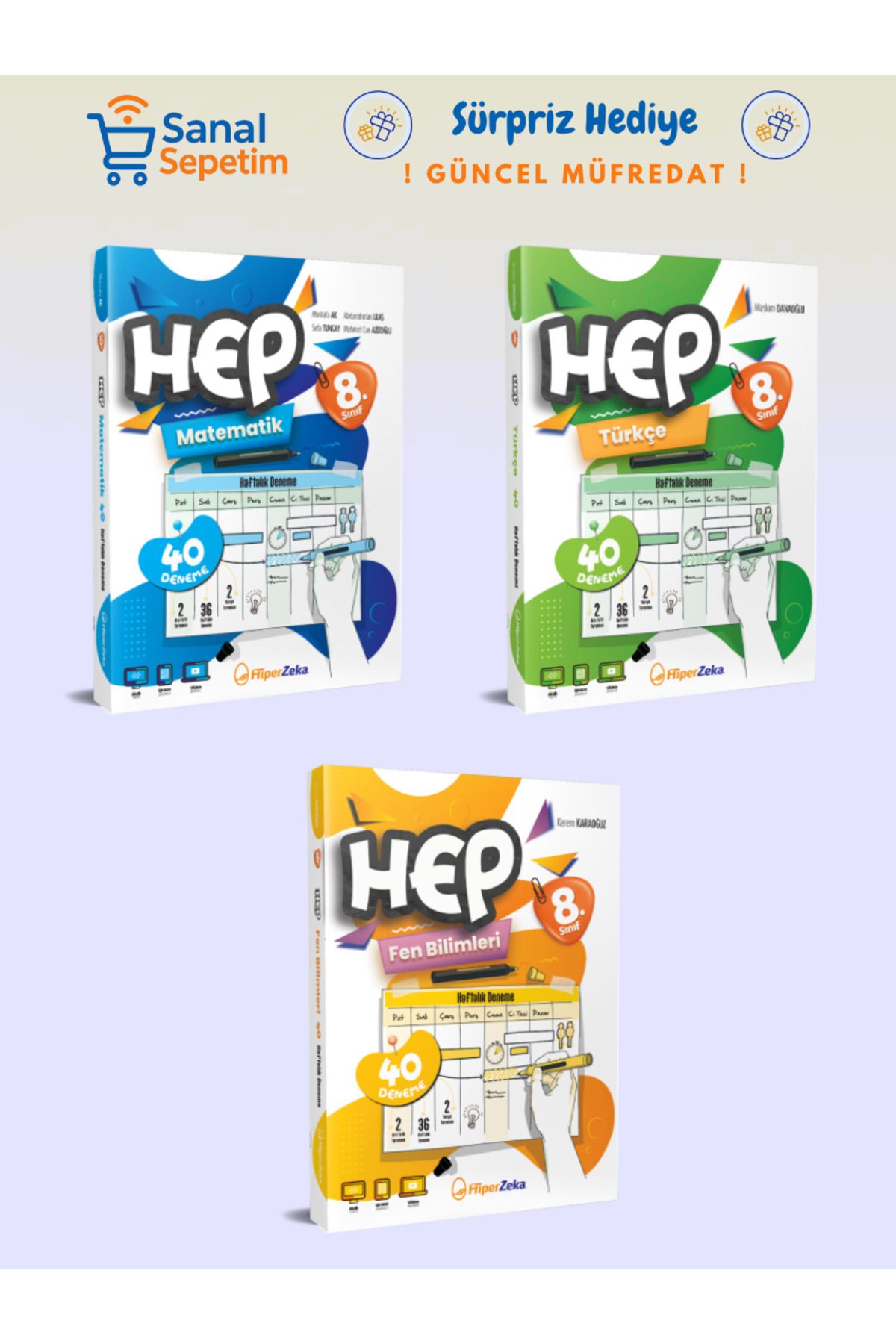 hiper zeka 8. Sınıf HEP Matematik - Türkçe - Fen Bilimleri Haftalık Deneme Soru Bankası