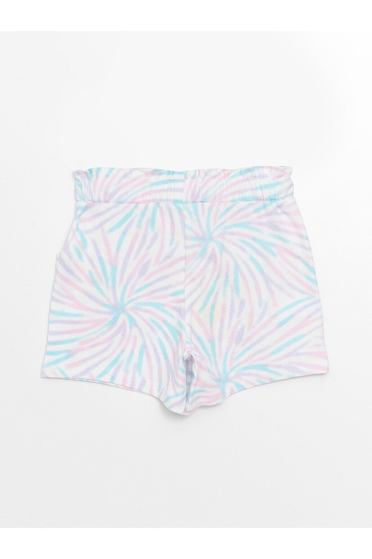 LC Waikiki-Batik Patterned Girl's Shorts with Elastic Waist 4