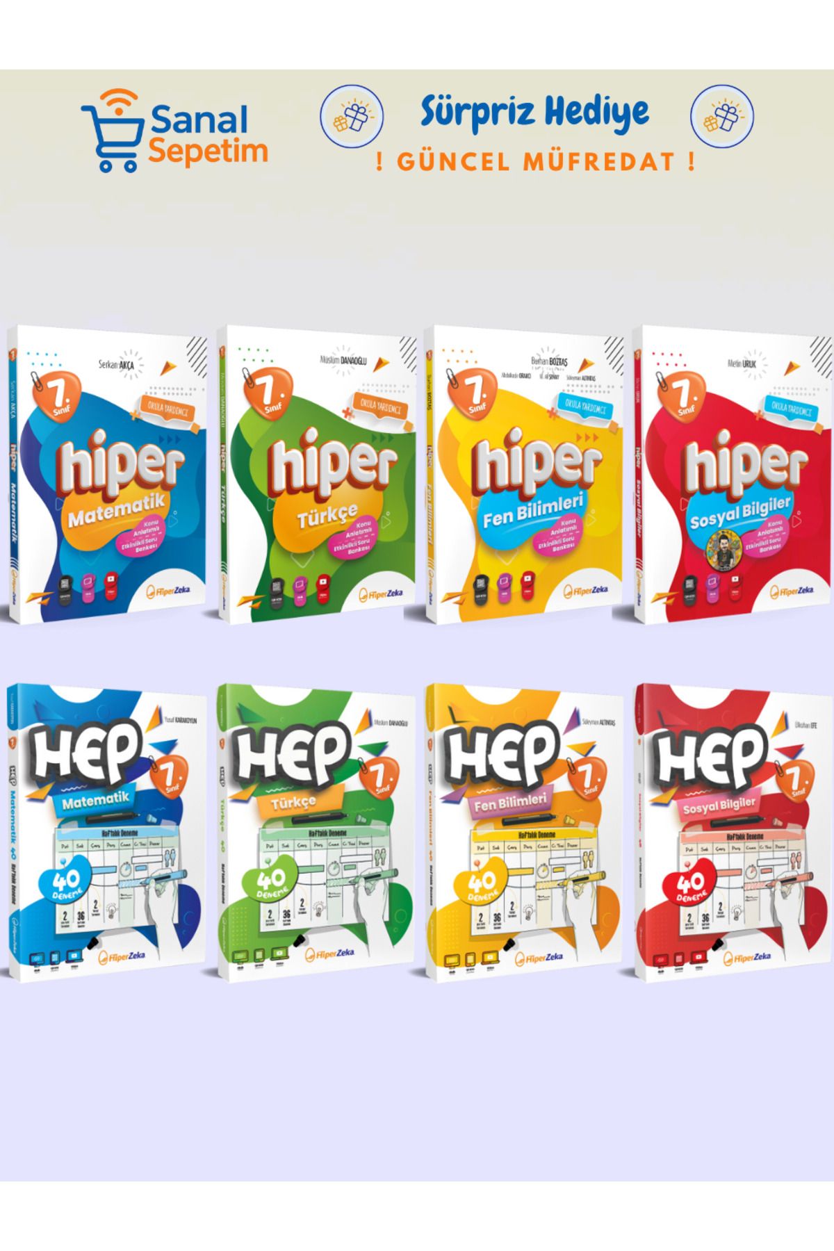 hiper zeka 7. Sınıf Matematik - Türkçe - Fen B. - Sosyal B. Soru Bankaları + Deneme SETİ