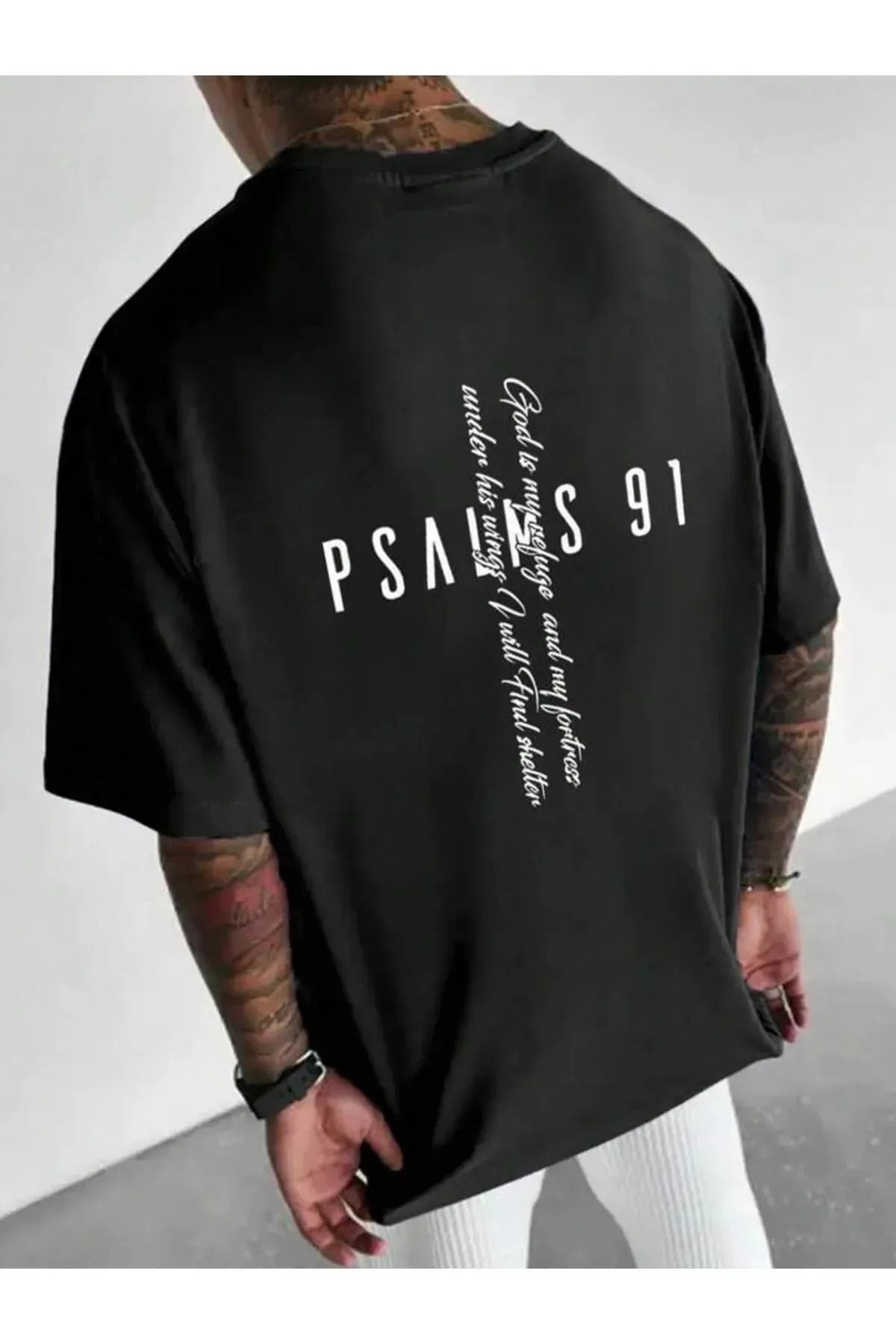 Koklonmoda Büyük Beden Unisex Psalms 91 Baskılı Oversize T-Shirt