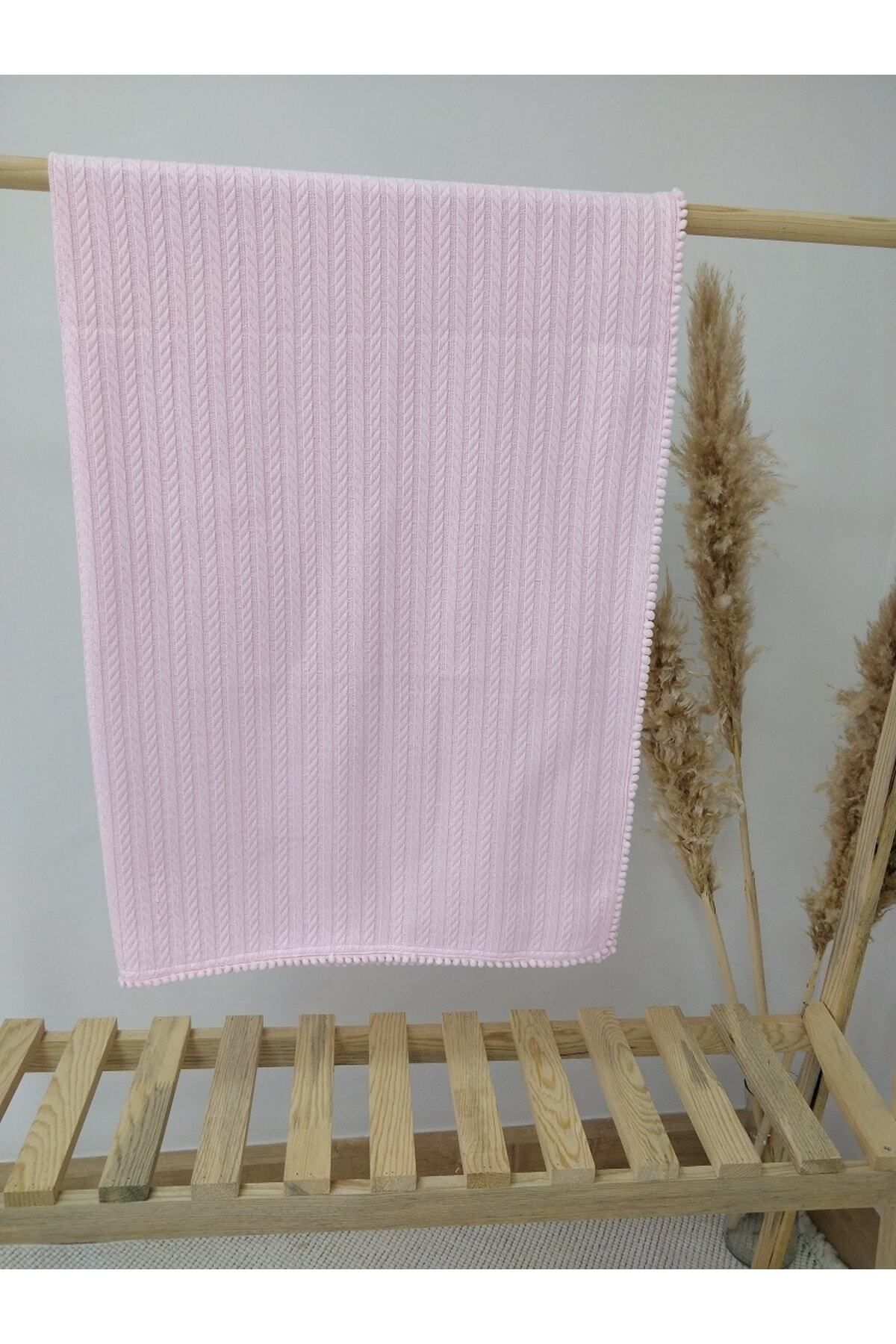 AYZEN HOME % 100 Organik Pamuk Örgü Pike Bebek Battaniyesi Pembe 100*120