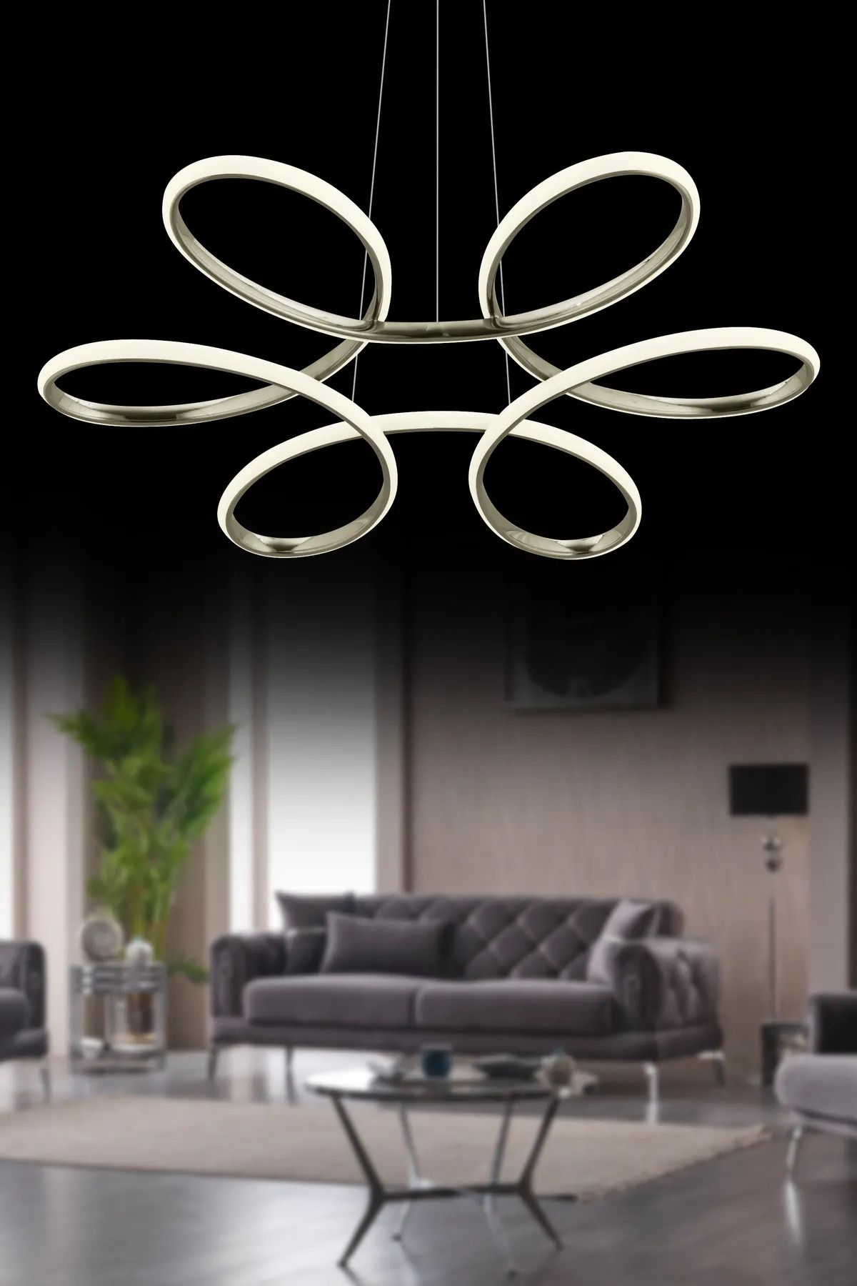 XİGENON NEXA Gold Ledli modern kıvrık tasarımlı ledli avize