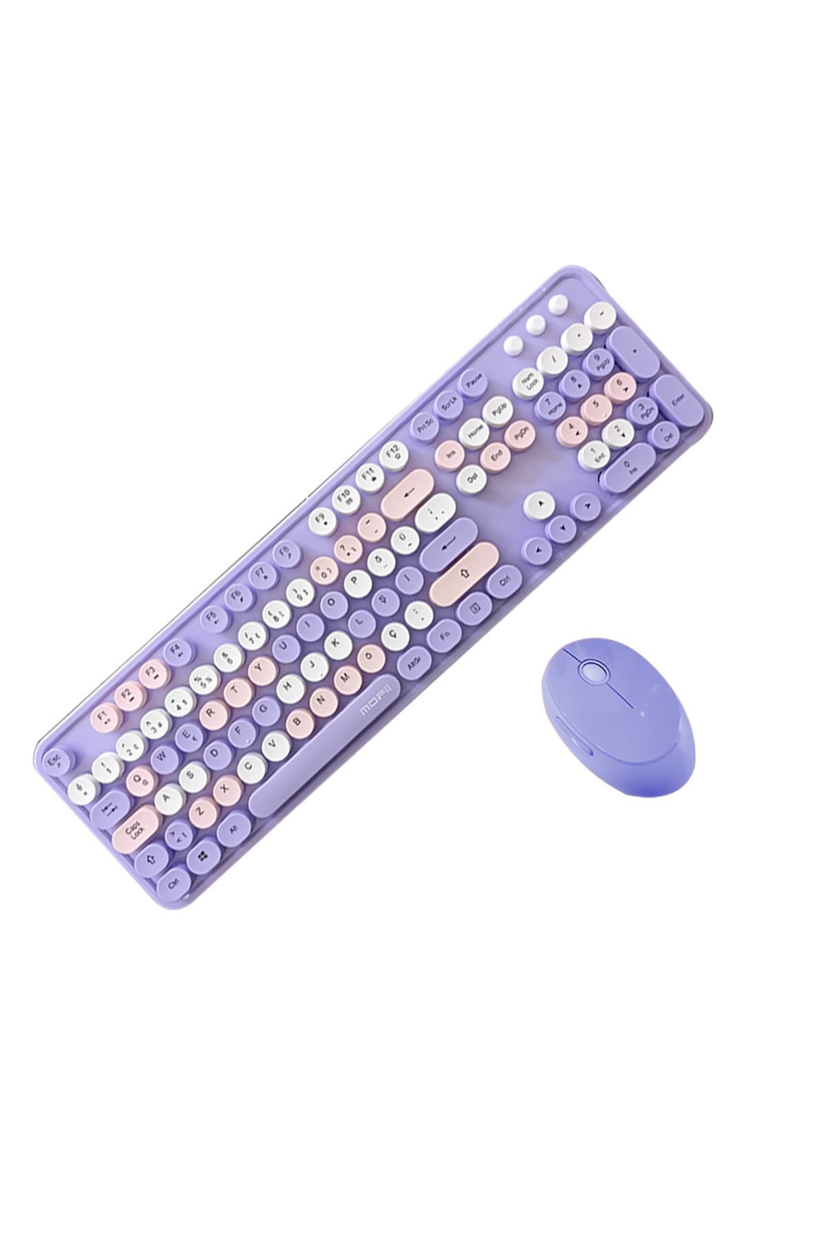plentiful Plenfitul Mofii Sweet Serisi Renkli Kablosuz Klavye Mouse Set Türkçe Mor