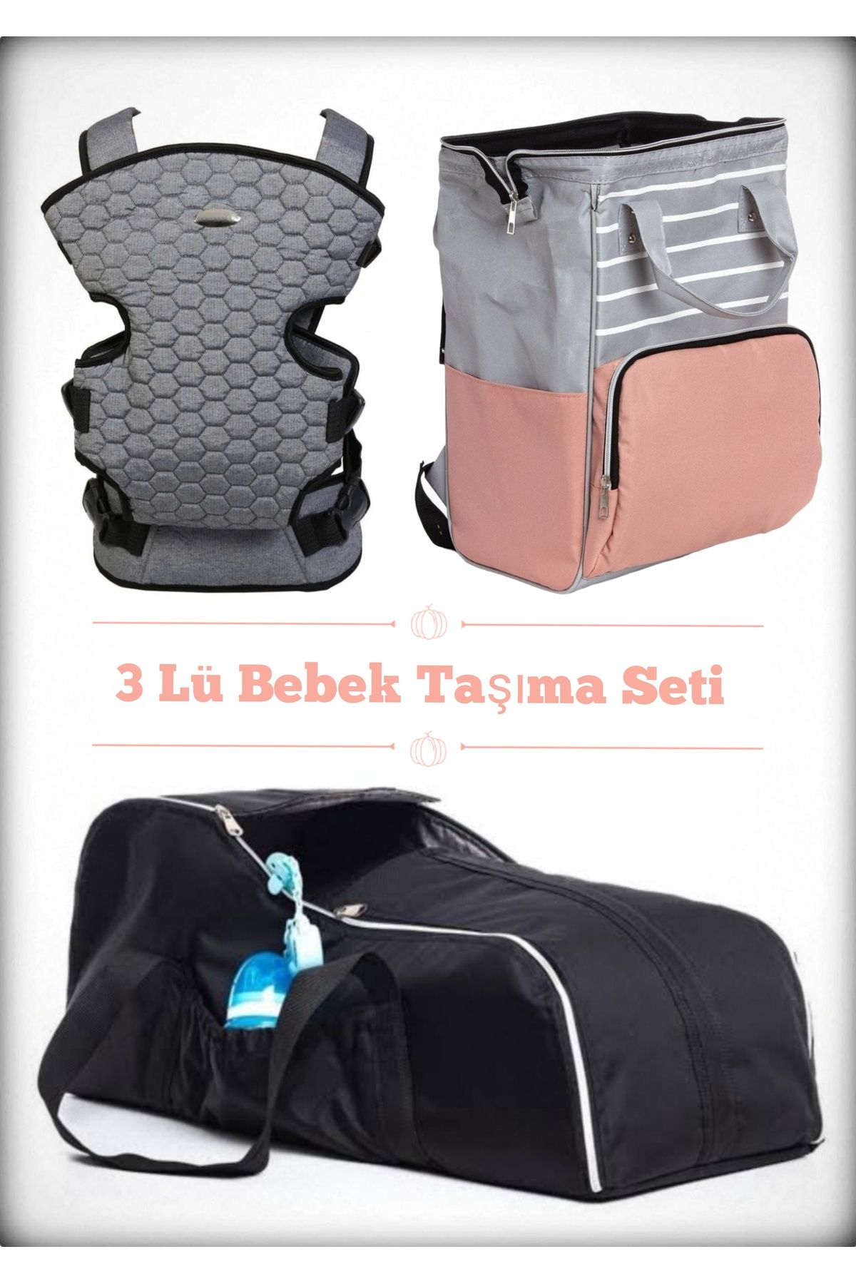 DERİNBEBE Baby 3 Lü Bebek Taşıma Seti En İyi Anne Bebek Çantası Portbebe ve Kanguru Modelleri