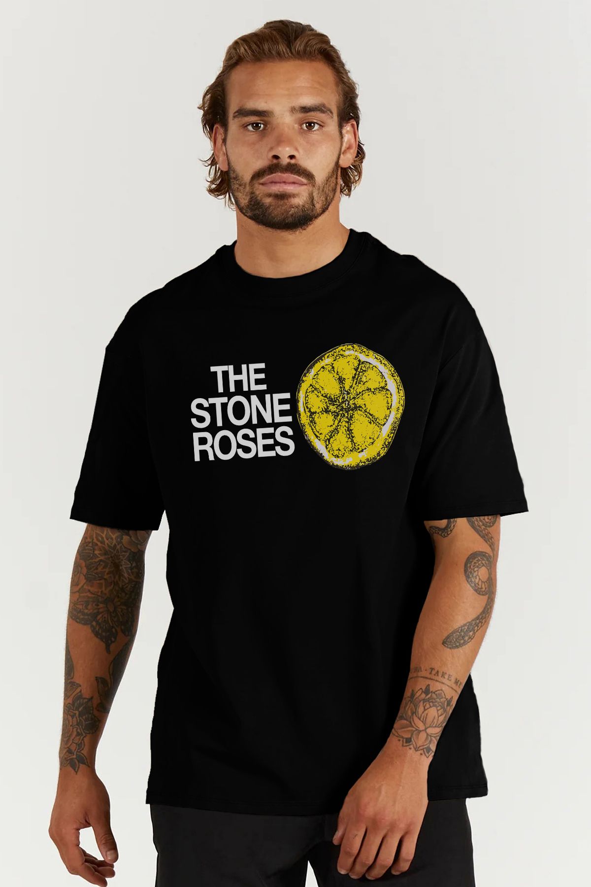 MODA The Stone Roses Baskılı Oversize Kalıp Siyah Geniş Bol Kesim Erkek Tişört