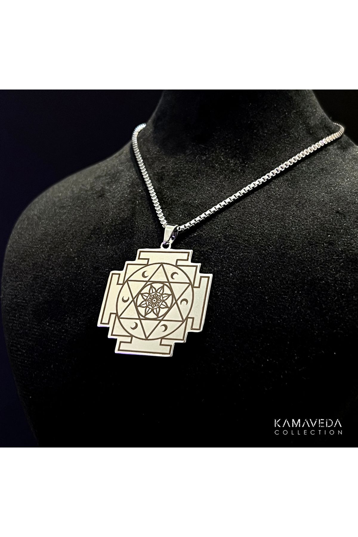 kamaveda Çelik ay yantra kolye plaka
