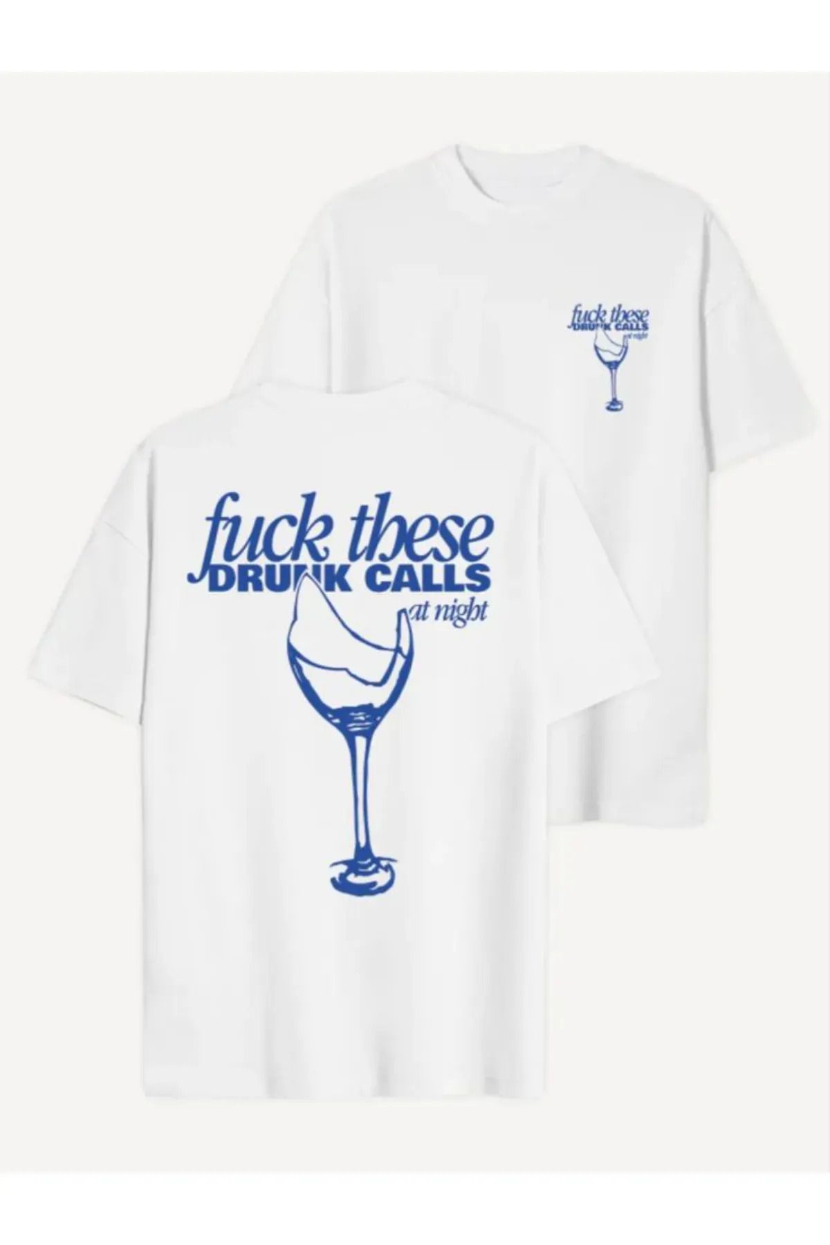 Koklonmoda Büyük Beden Unisex Drunk Calls Baskılı Oversize T-Shirt