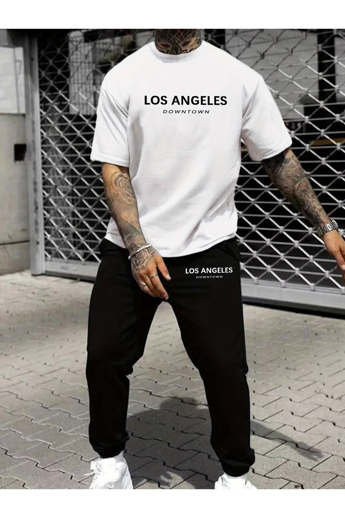 WOODROFFE Erkek Los Angeles Downtown Baskılı T-Shirt & Eşofman Altı Alt Üst Takım Kombin