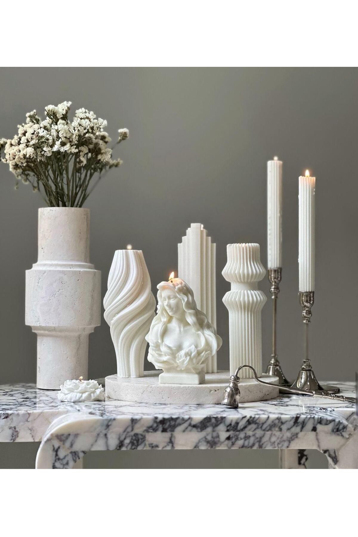 SCA CANDLE Vazo 1 Adet+Kadın 1 Adet+2 yuvarlak 1 Adet +Şamdanlık mum 2 Adet +şakaik gül 1 Adet toplam6 parça