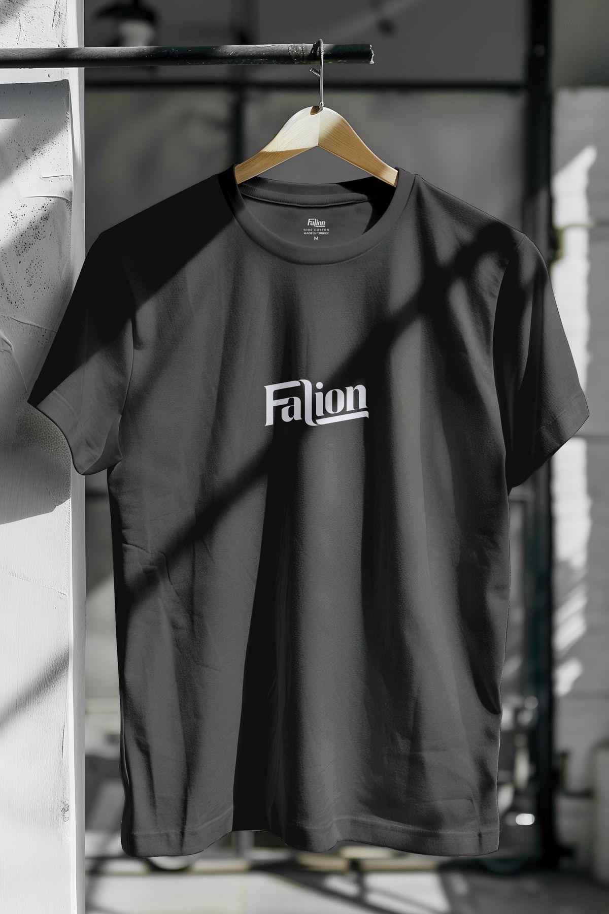 Falion %100 Pamuk Logo Baskılı Slim Fit Dar Kesim Bisiklet Yaka Basic Tişört