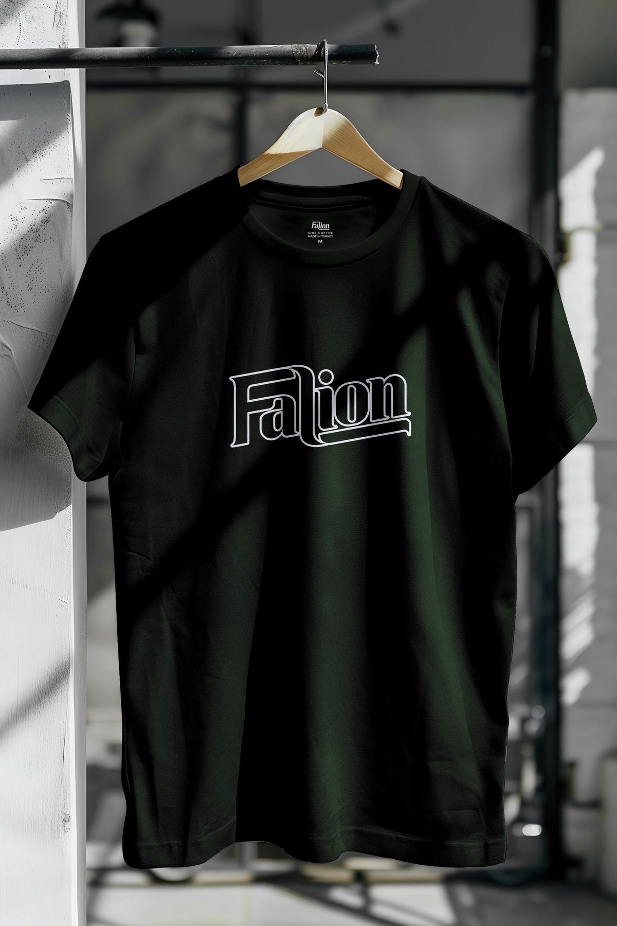 Falion %100 Pamuk Logo Baskılı Slim Fit Dar Kesim Bisiklet Yaka Basic Tişört