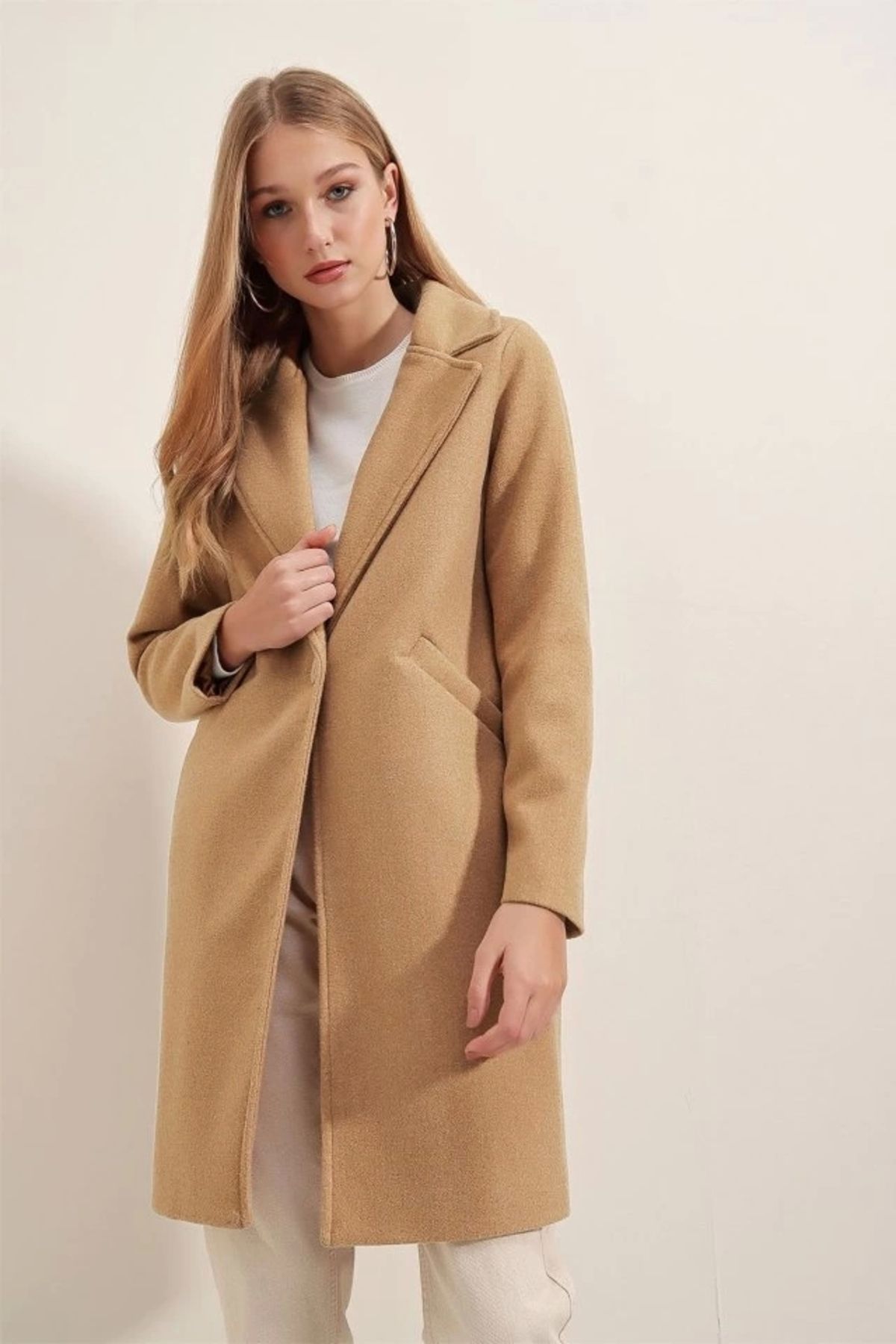 Butik 9085 Kaşe Kaban - Hardal