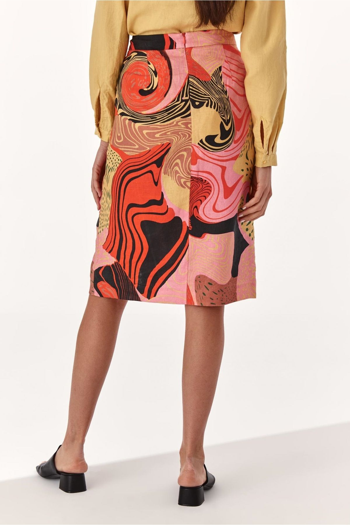 TATUUM-Pencil skirt with geometric pattern made of linen, Tatuum brand 2
