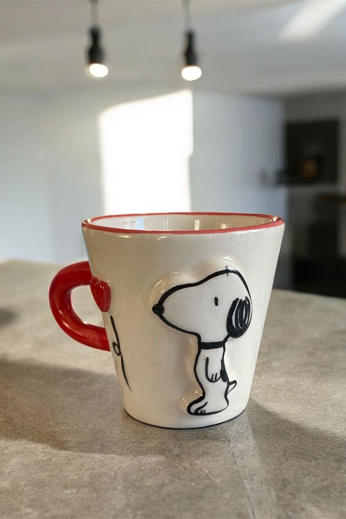 Home El Yapımı Seramik Kulplu Snoopy Kahve Fincanı