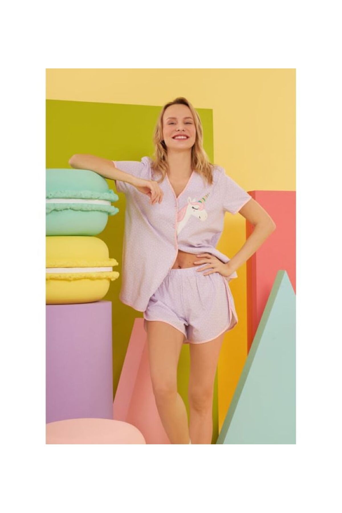 DREAM FASHION NBB Lila Unicorn Gömlekli Şort Takım