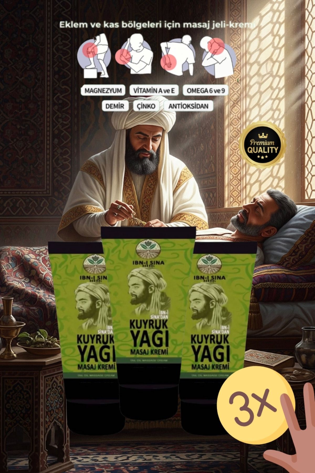 ÇAVDAR İbni Sina Kuyruk Yağı Mucizesi Vücut Diz Iskelet Agrilari Için Masaj Kremi 3 Adet