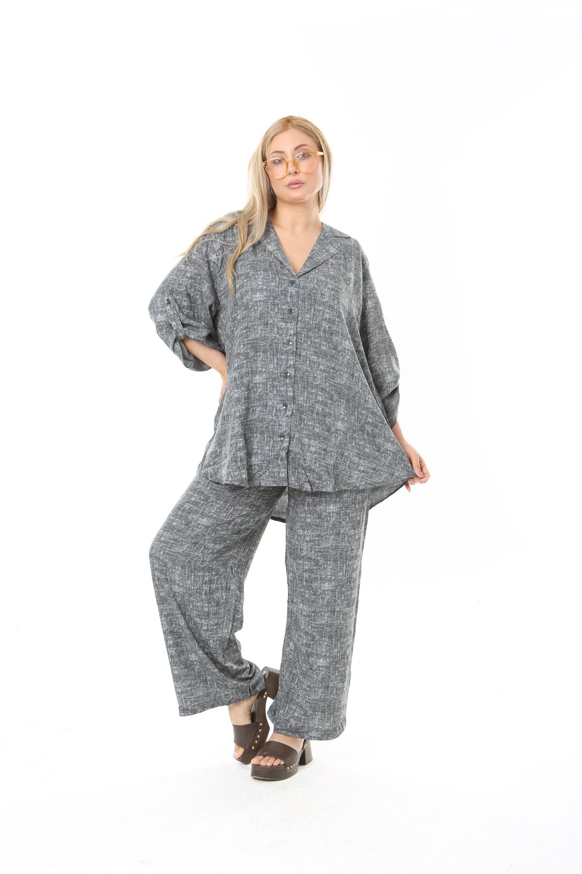 XL Modam-Linen Gray Bottom Top Set Large Size 8