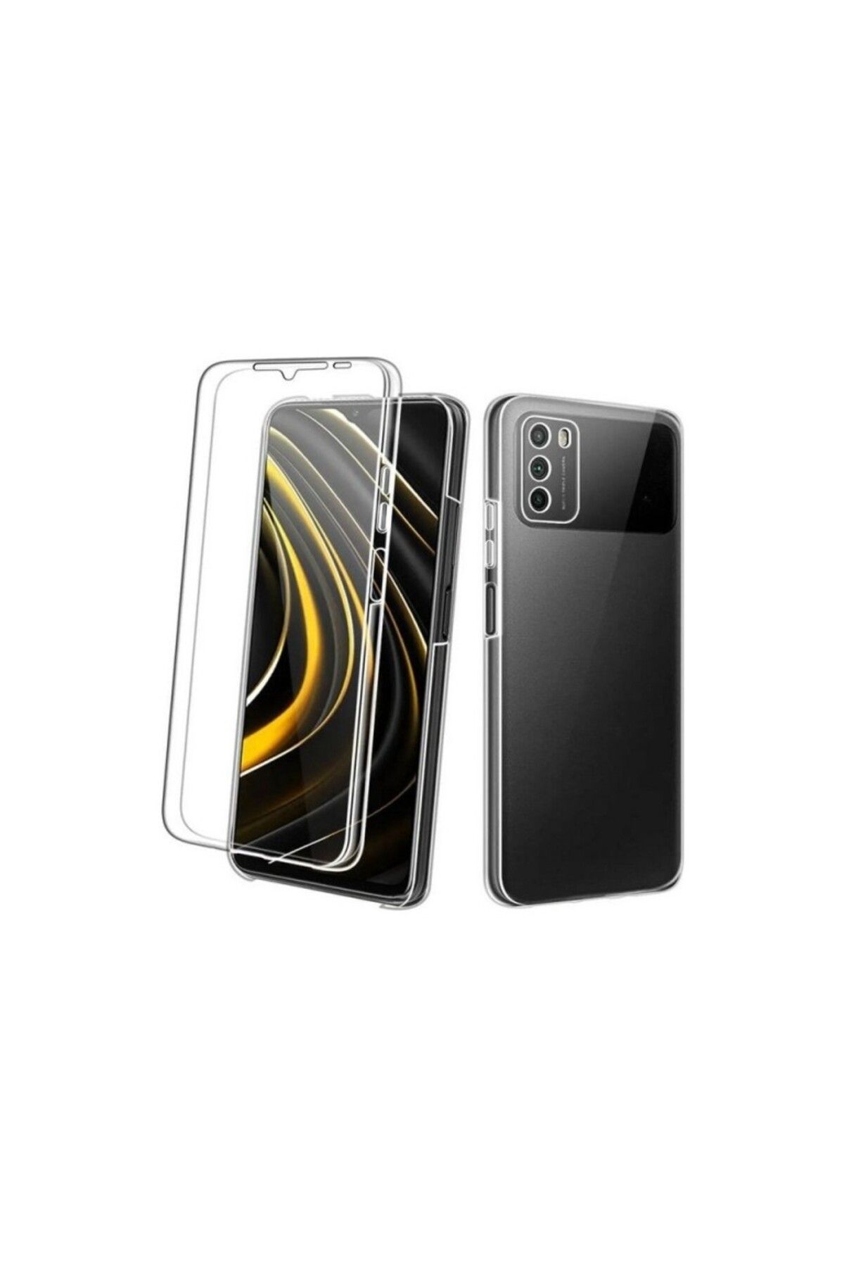 TezMax Poco M3 Uyumlu 360° Ön Arka Tam Koruyucu Şeffaf Silikon Full Body Kılıf