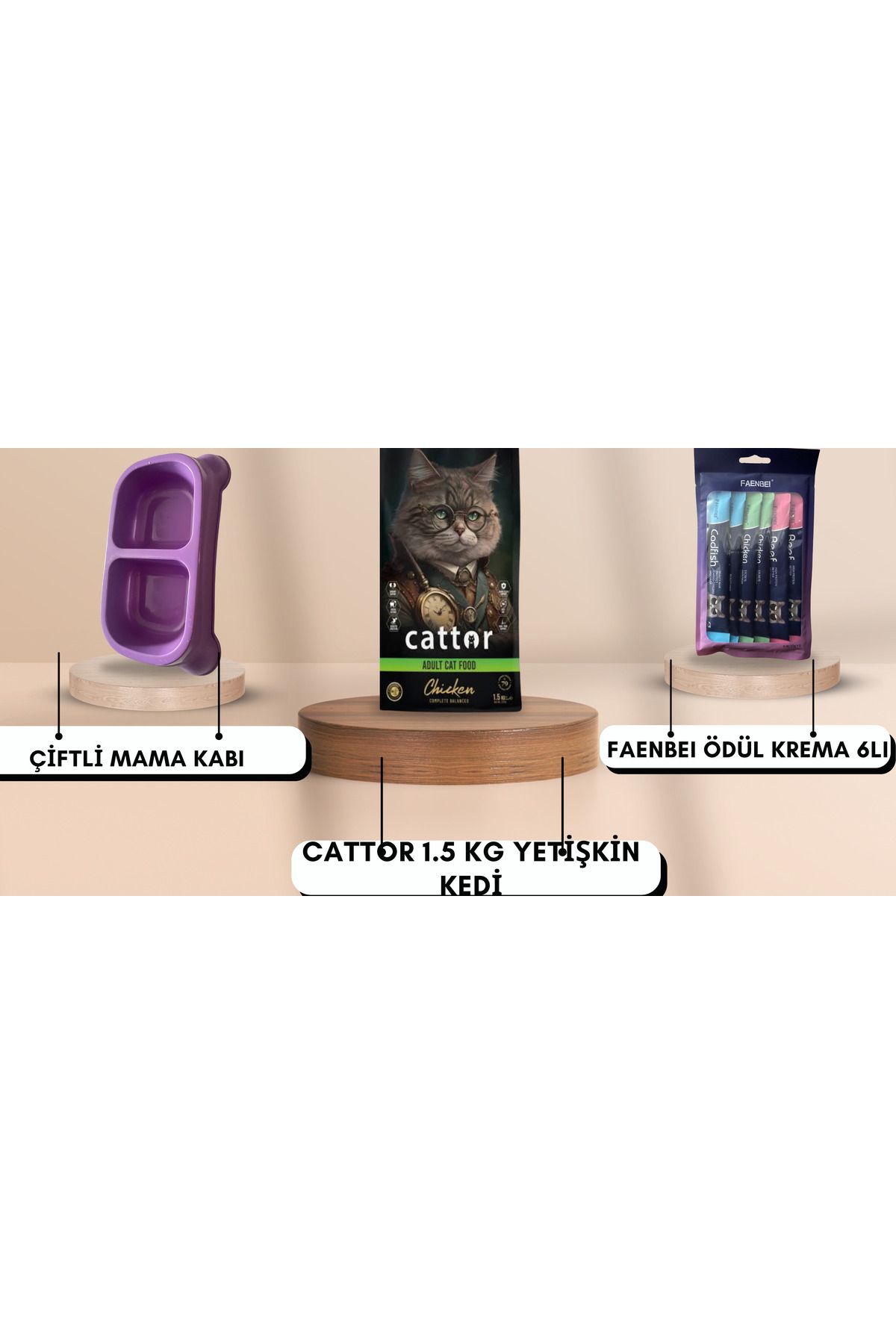 GÖKTULPAR Cattor 1.5 kg Adult Yetişkin Kedi Çiftli Mama Kabı Ödül Kreması 6lı Paket