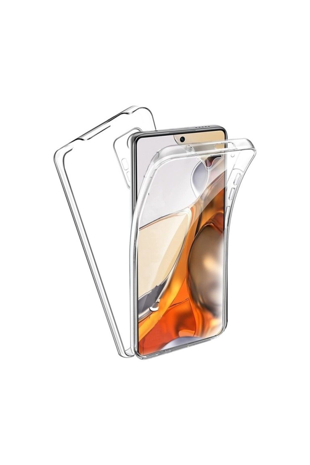 TezMax Xiaomi Mi 11T Pro Uyumlu 360° Ön Arka Tam Koruyucu Şeffaf Silikon Full Body Kılıf