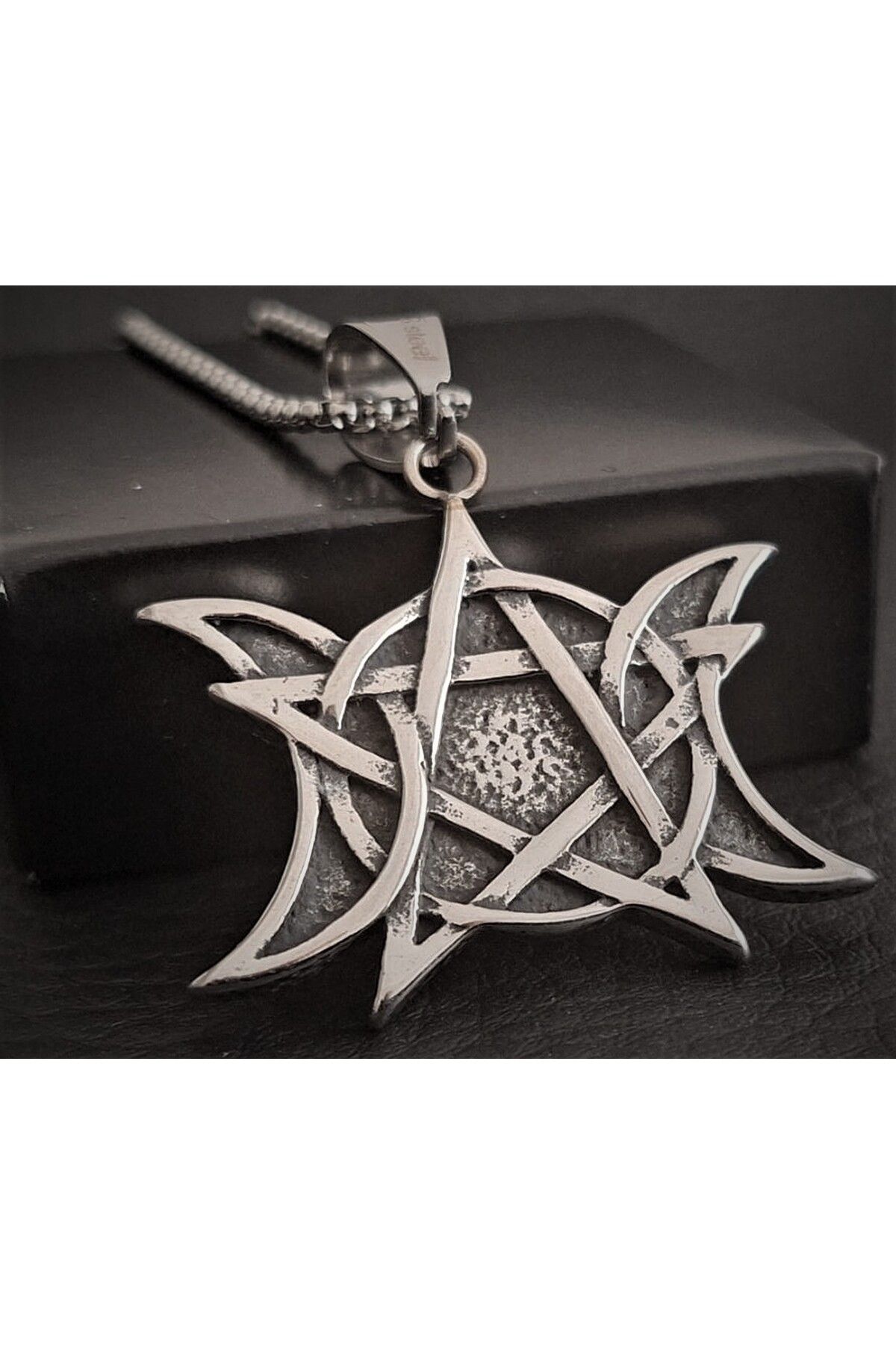 voyageaccessory Paslanmaz Çelik Triple Moon Pentagram Kolye