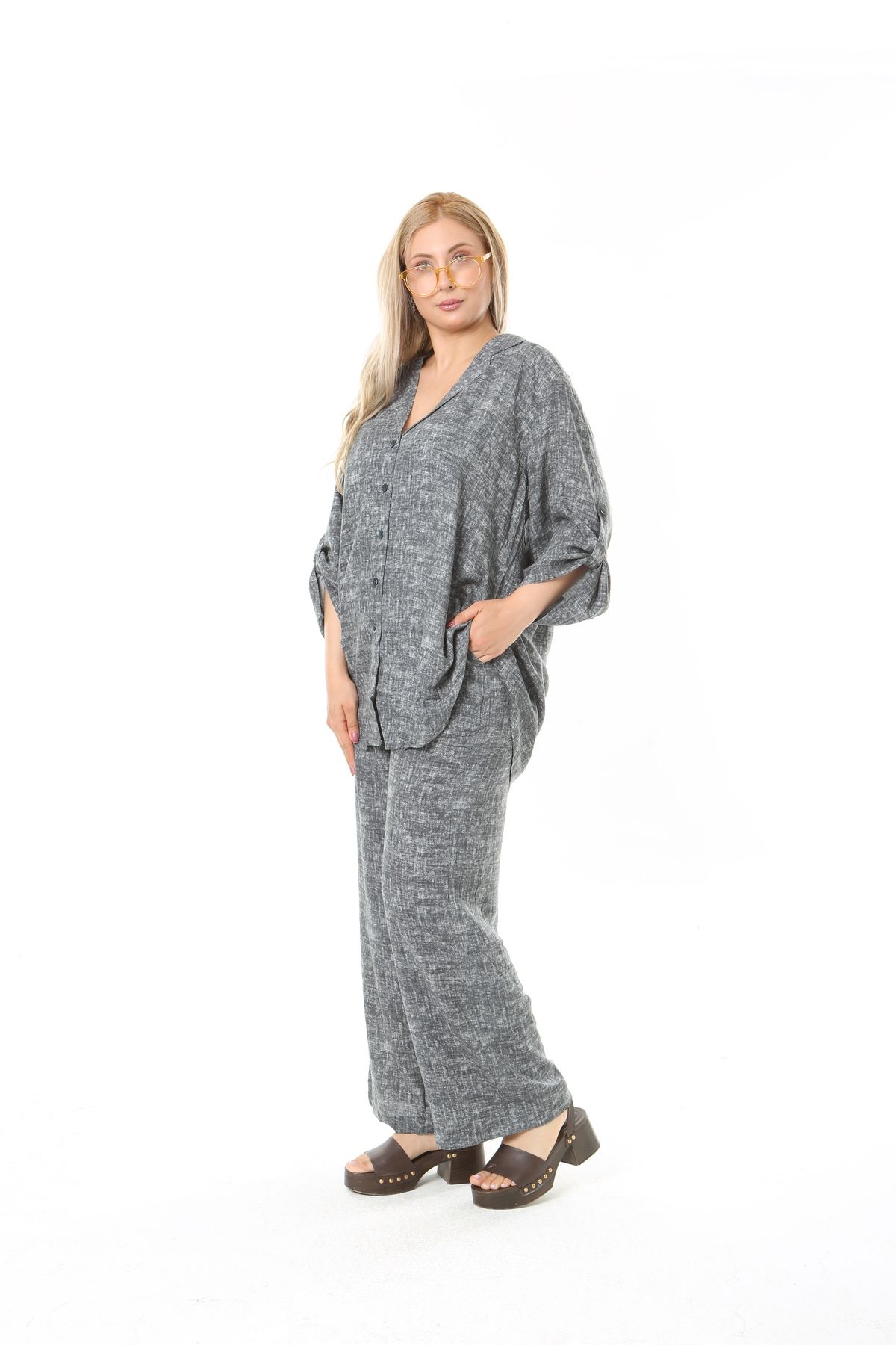XL Modam-Linen Gray Bottom Top Set Large Size 6