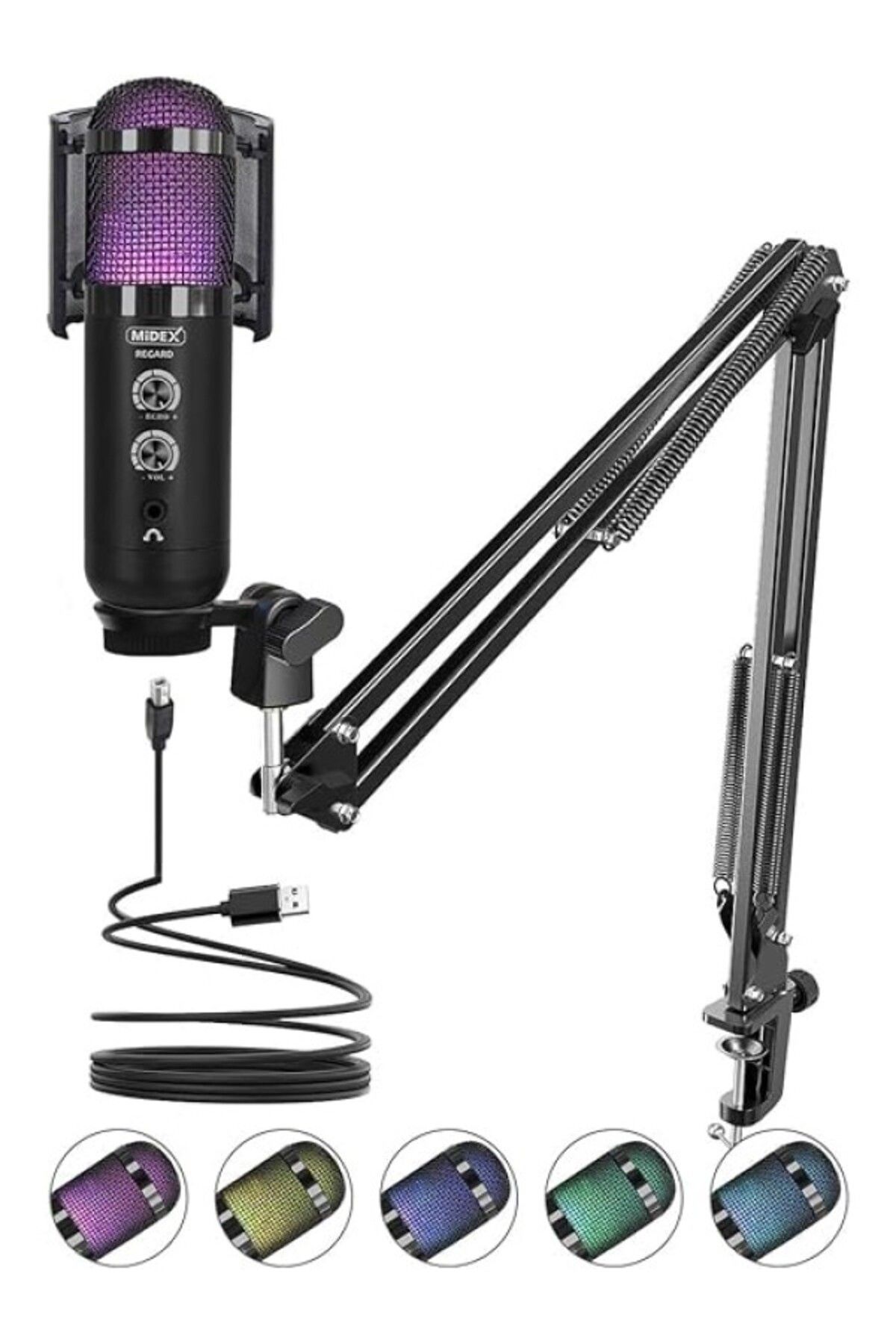 ShopZum Midex Regard Rgb Set Usb Ekholu Oyuncu Ve Yayıncı Mikrofonu (kayıt Gaming Tiktok Twitch Canlı Yayın