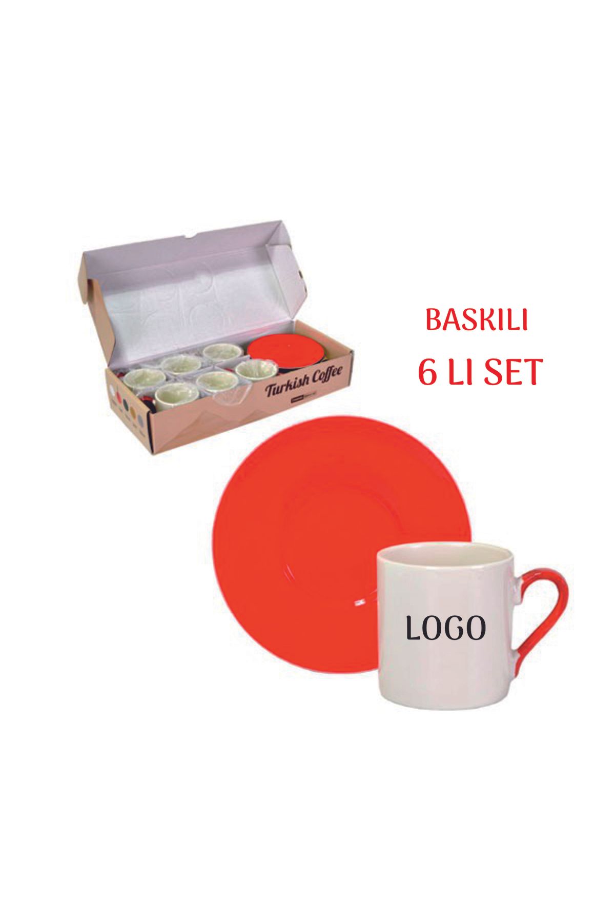 SIRADIŞI REKLAM Porselen Kırmızı Kahve Fincanı 6 'lı Set