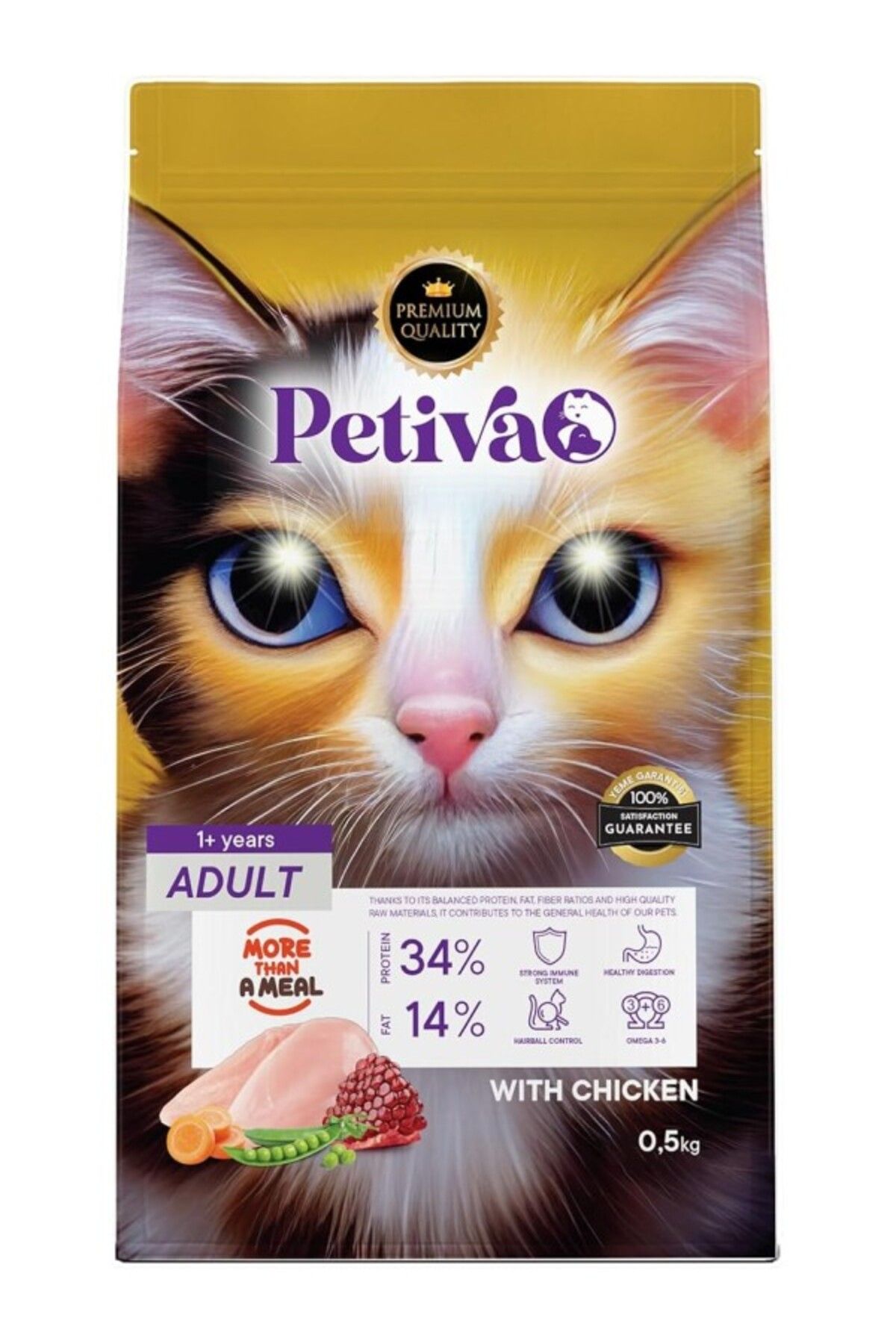ShopZum Petiva Yetişkin Kediler Için Tavuk Etli Kuru Kedi Maması (500 GRAM, TAVUK)