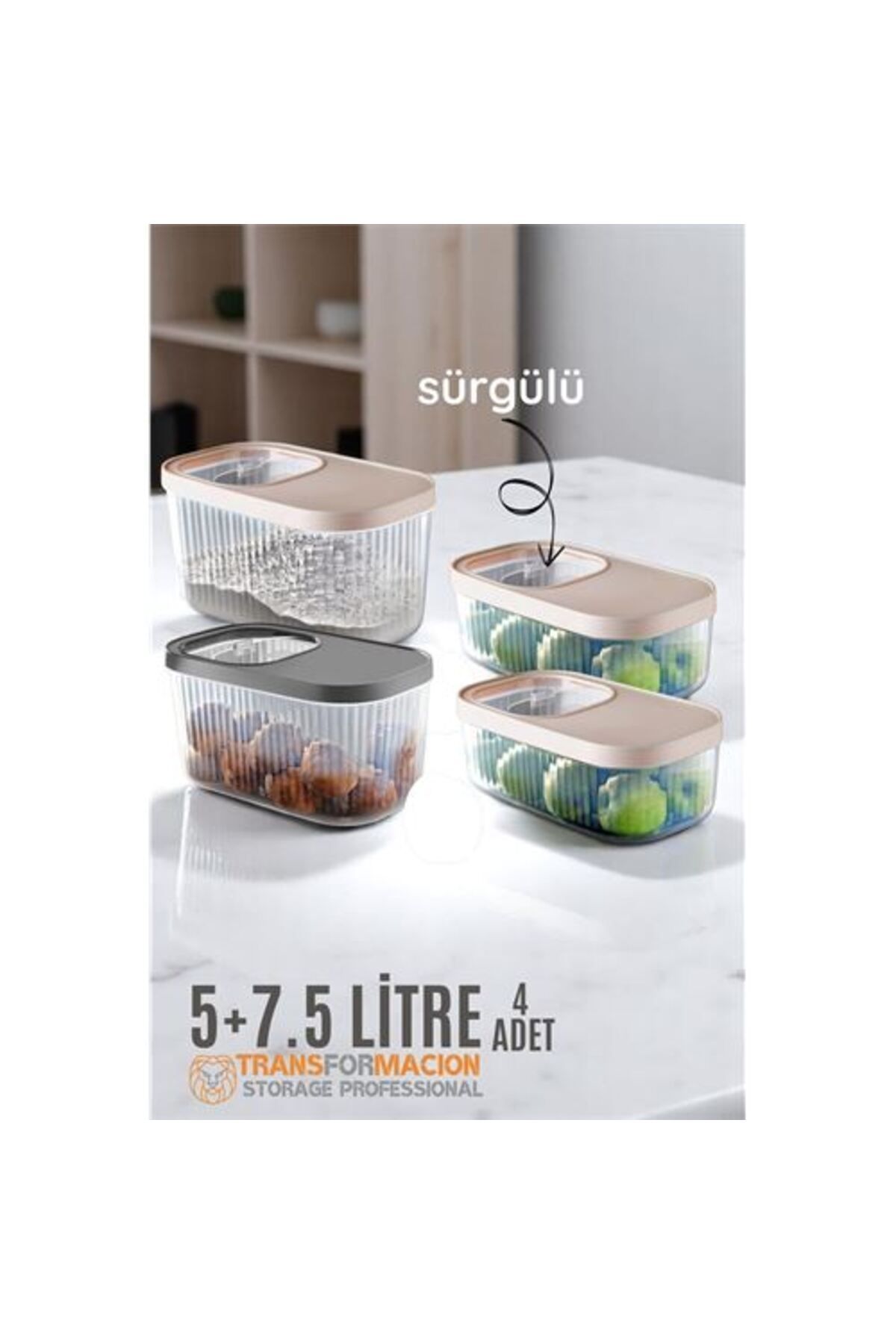 Store Winwinstore Erzak Bakliyat Kutusu Sürgülü Kapak Saklama Kabı 5 ve 7.5 Litre 4 lü