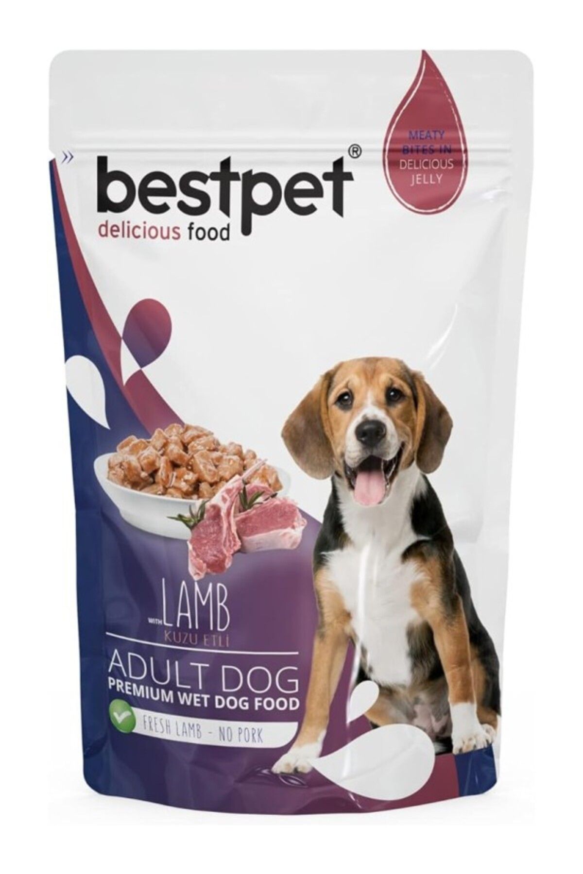 ShopZum Bestpet Yetişkin Köpekler İçin, Jöle İçinde Kuzu Parça Etli Yaş Mama, 100 G X 24 Adet