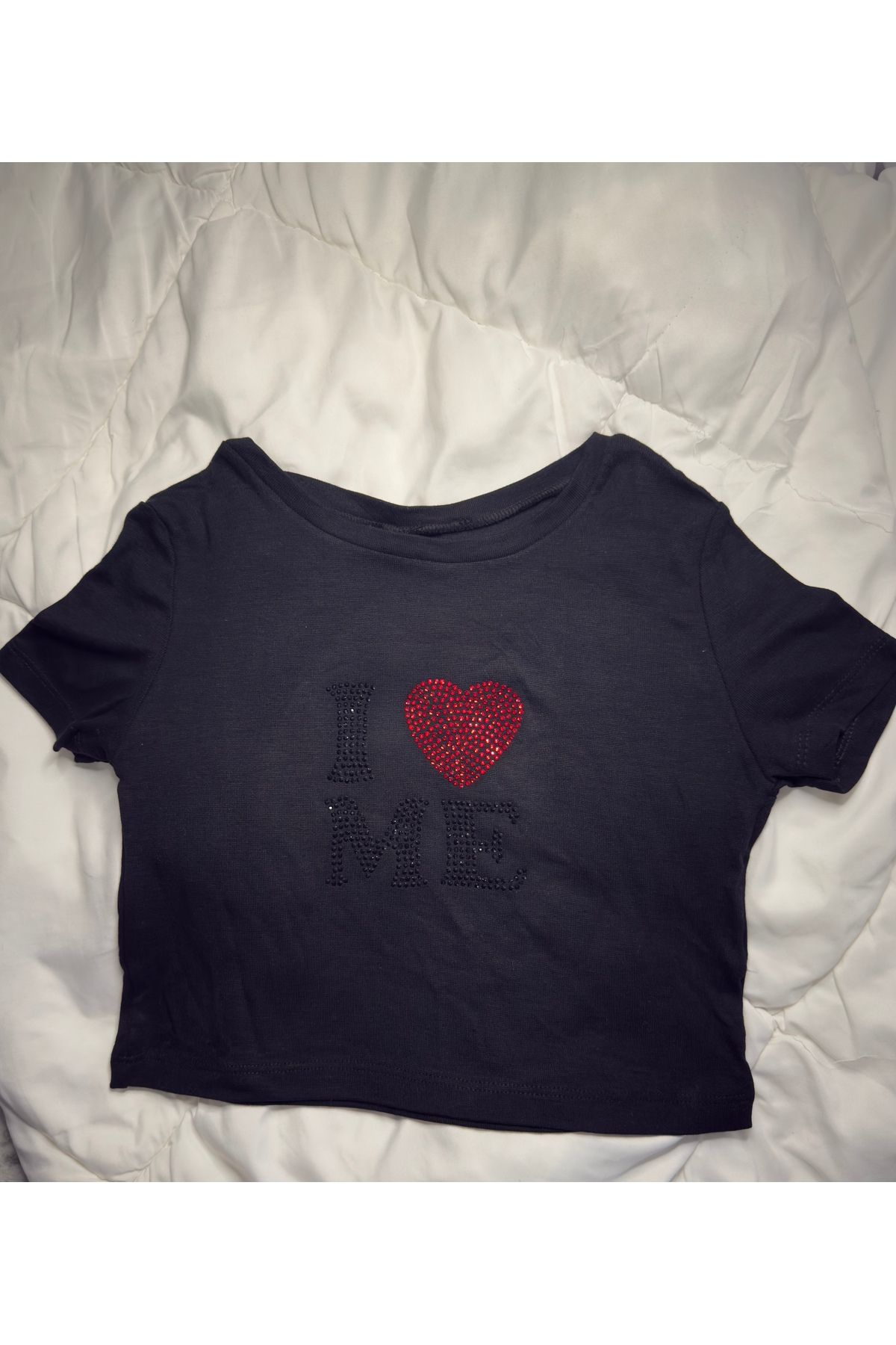 PIRILTISHOP Yazılı Crop Tshirt