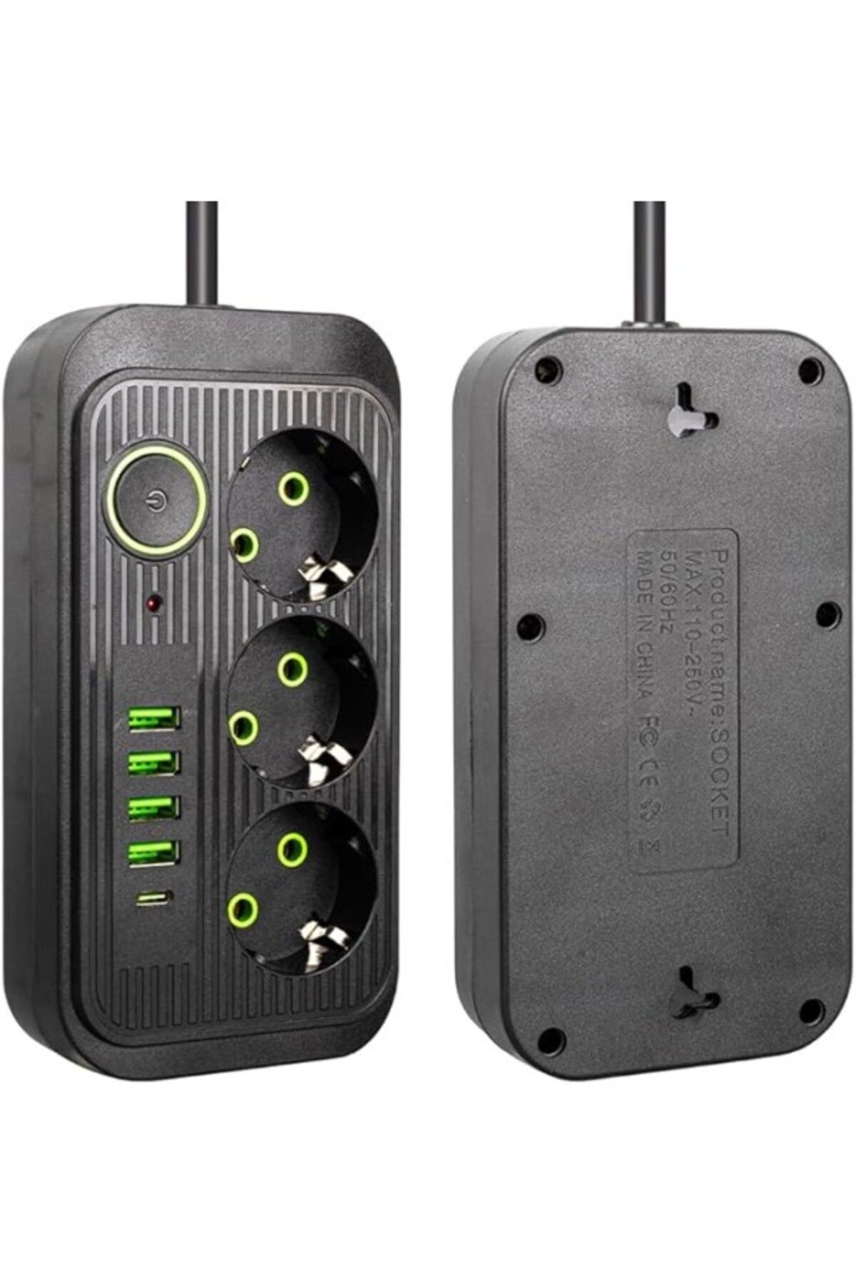 ShopZum Güncelçarşı Akım Korumalı Priz, 3000 Watt 16 Amper, 3&Amp;Apos;Lü Çoklu Priz, 4 Usb + 1 Type C Pd G