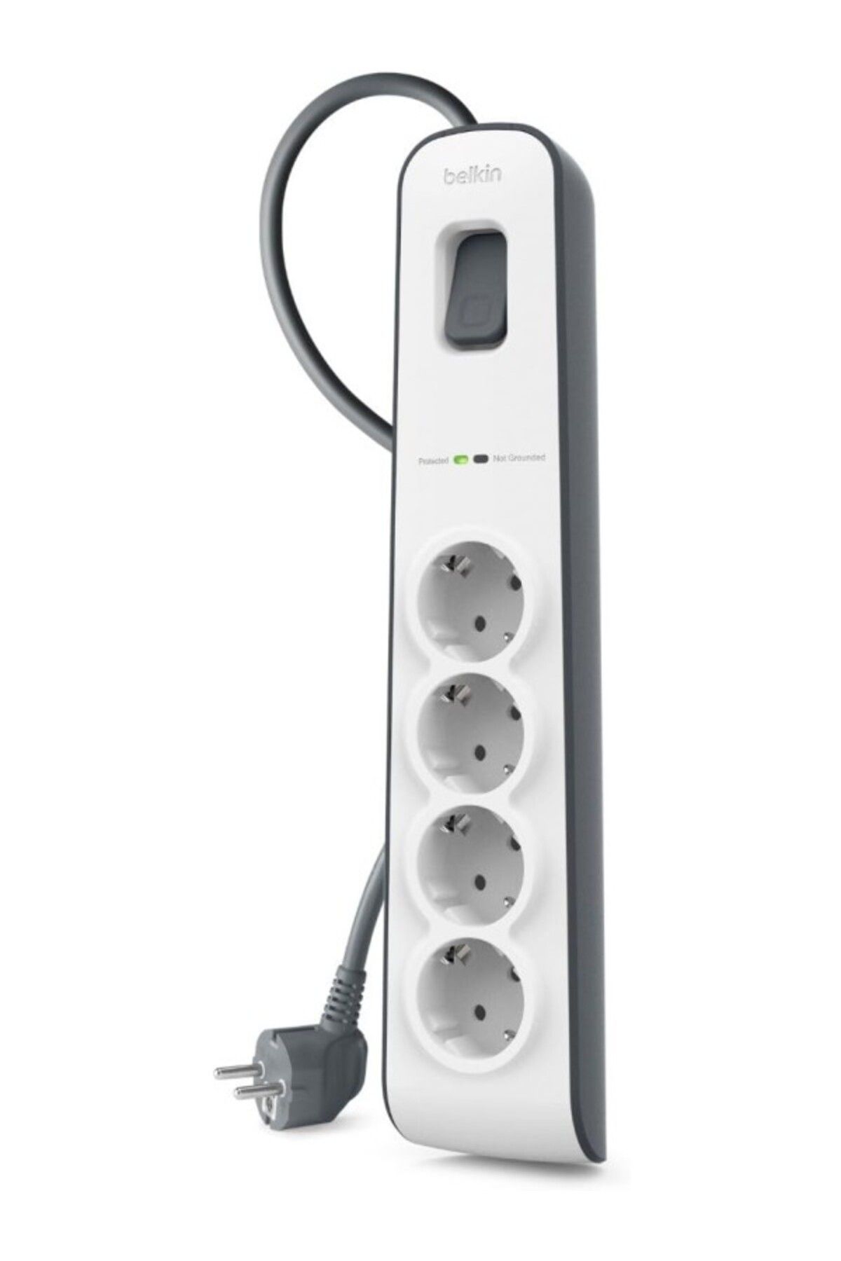 ShopZum Belkin Surgemaster 4&apos;lü Priz, Yüksek Gerilim Korumalı (2 M KABLO) Beyaz/gri Bsv400vf2m