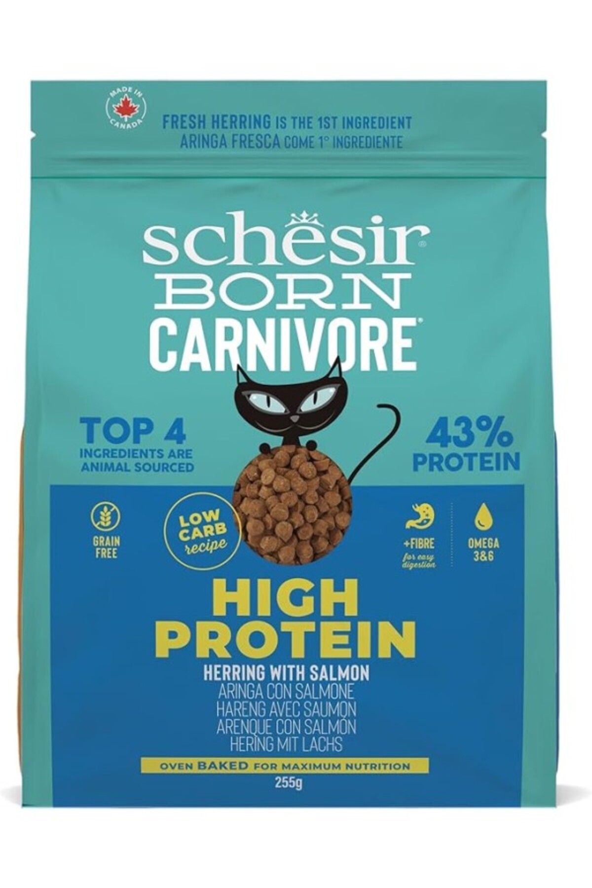 ShopZum Schesir Born Carnivore Somonlu Ve Ringa Balıklı Yetişkin Kedi Maması 255G