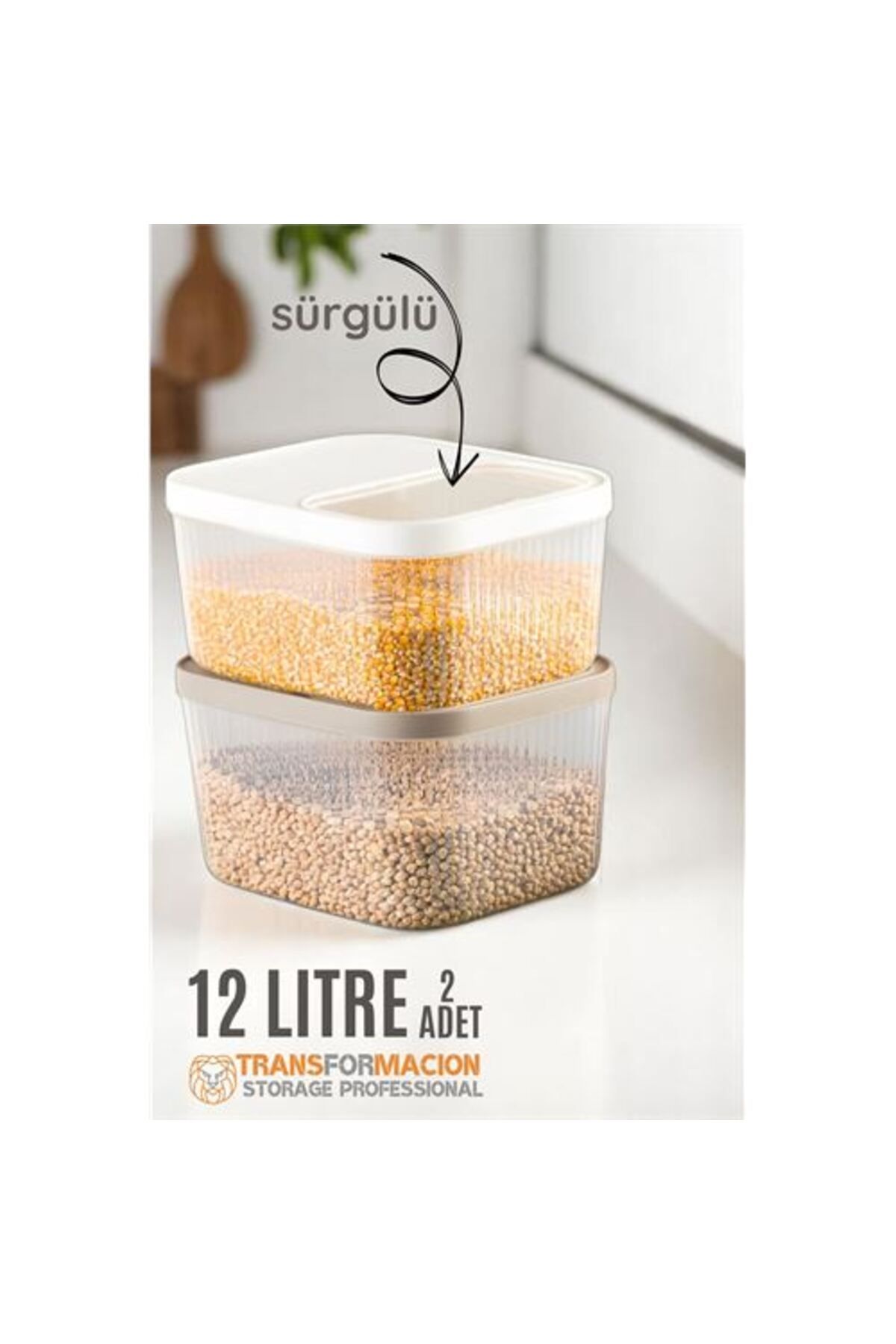 Store Winwinstore Erzak Bakliyat Kutusu Sürgülü Kapak Saklama Kabı 12 Litre 2 ADET