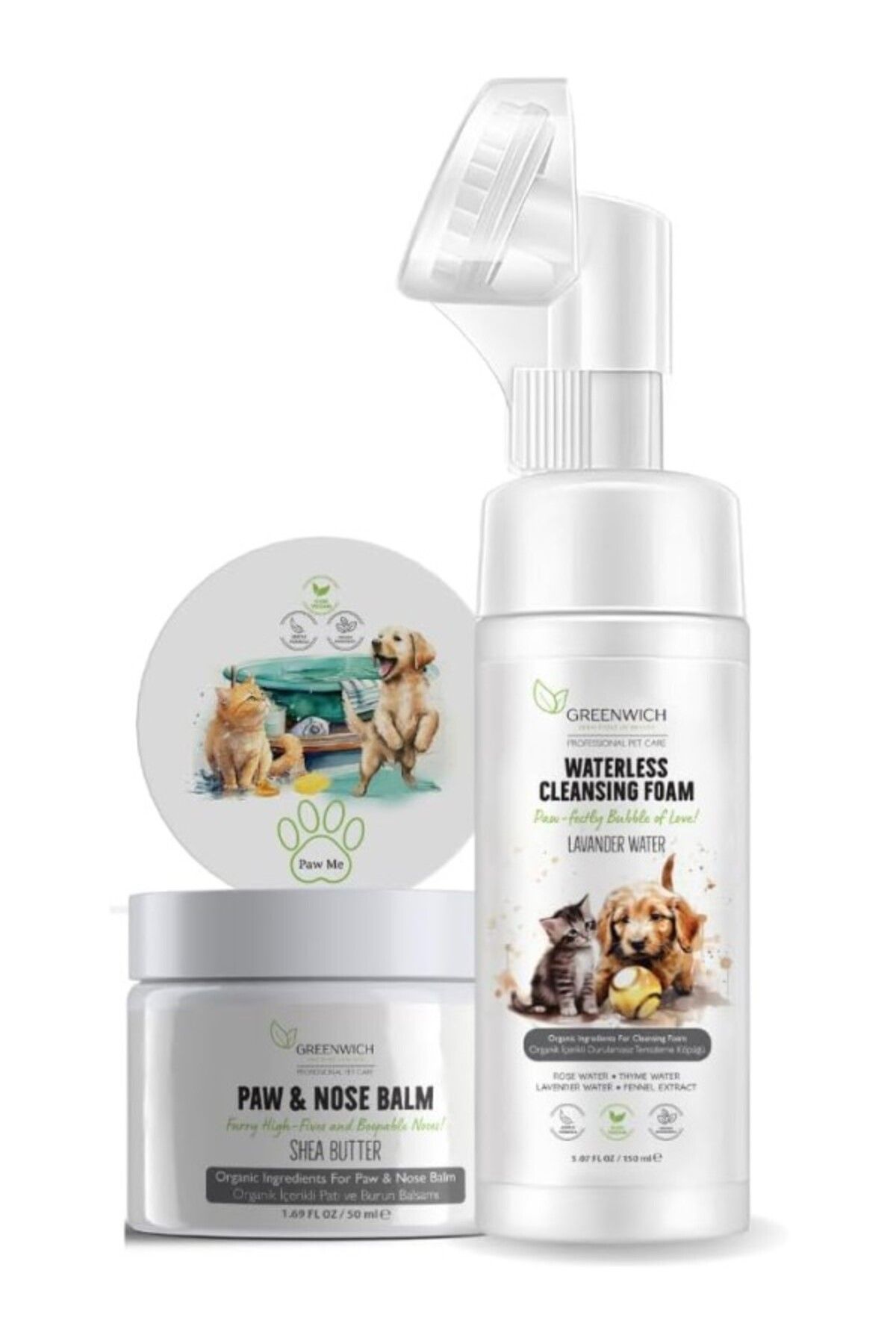ShopZum Hızlı Temizlik Bakım Seti | Köpük Kuru Şampuan | Pati Burun Nemlendirici Balm | Kedi Köpek