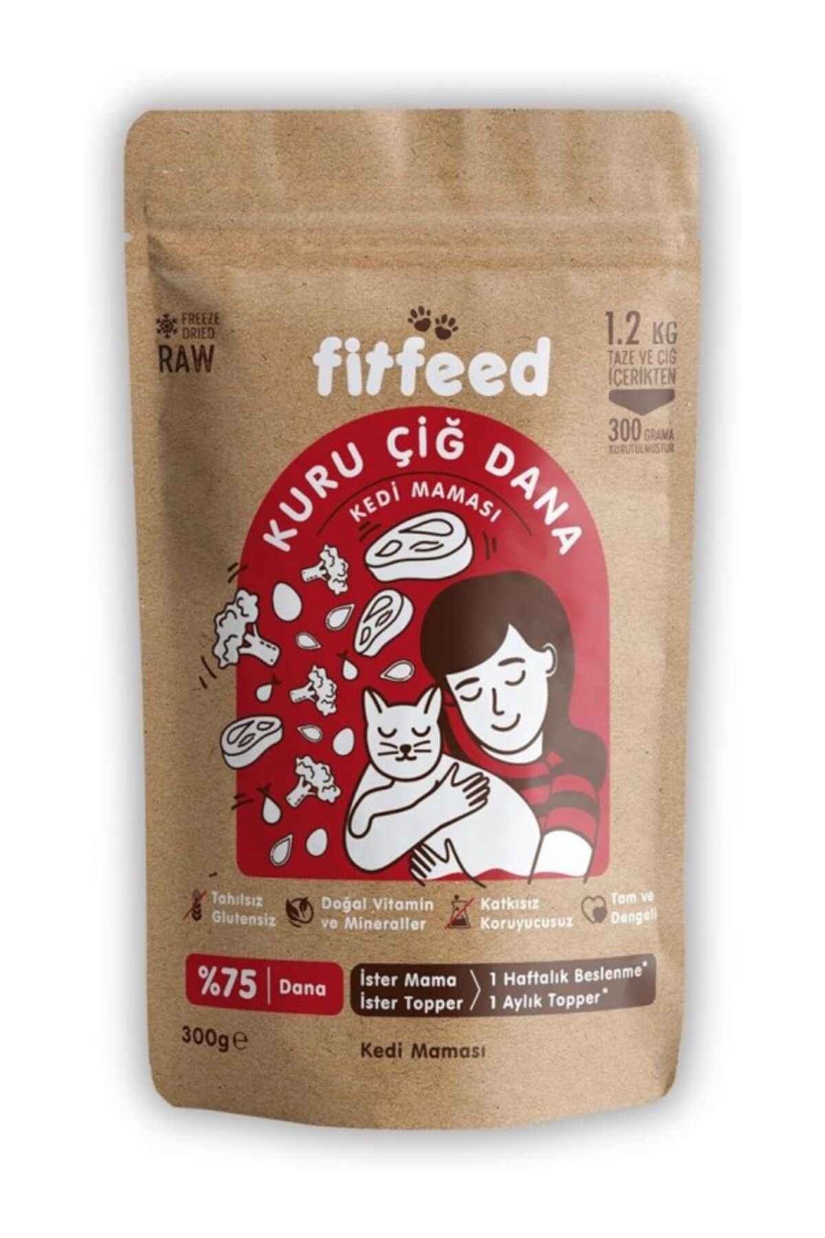 ShopZum Fitfeed Freeze-Dried Kuru Çiğ Kedi Maması -%75 Dana - 300G